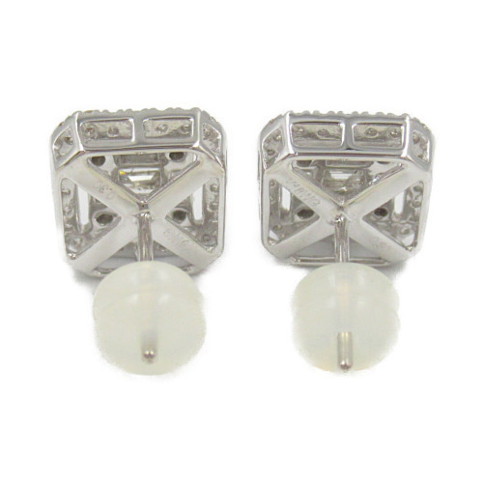 LuxUness Platinum Square Diamond Earrings  Metal Earrings in Great Condition