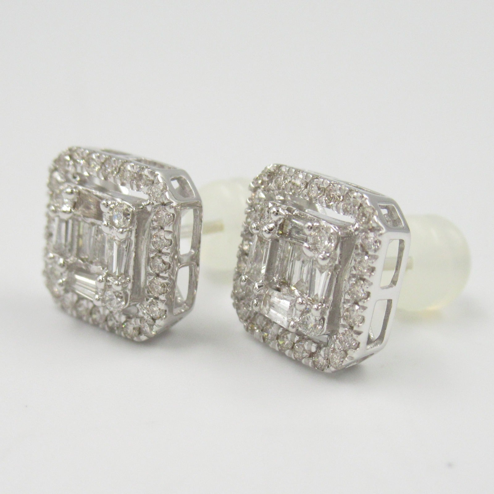 LuxUness Platinum Square Diamond Earrings  Metal Earrings in Great Condition