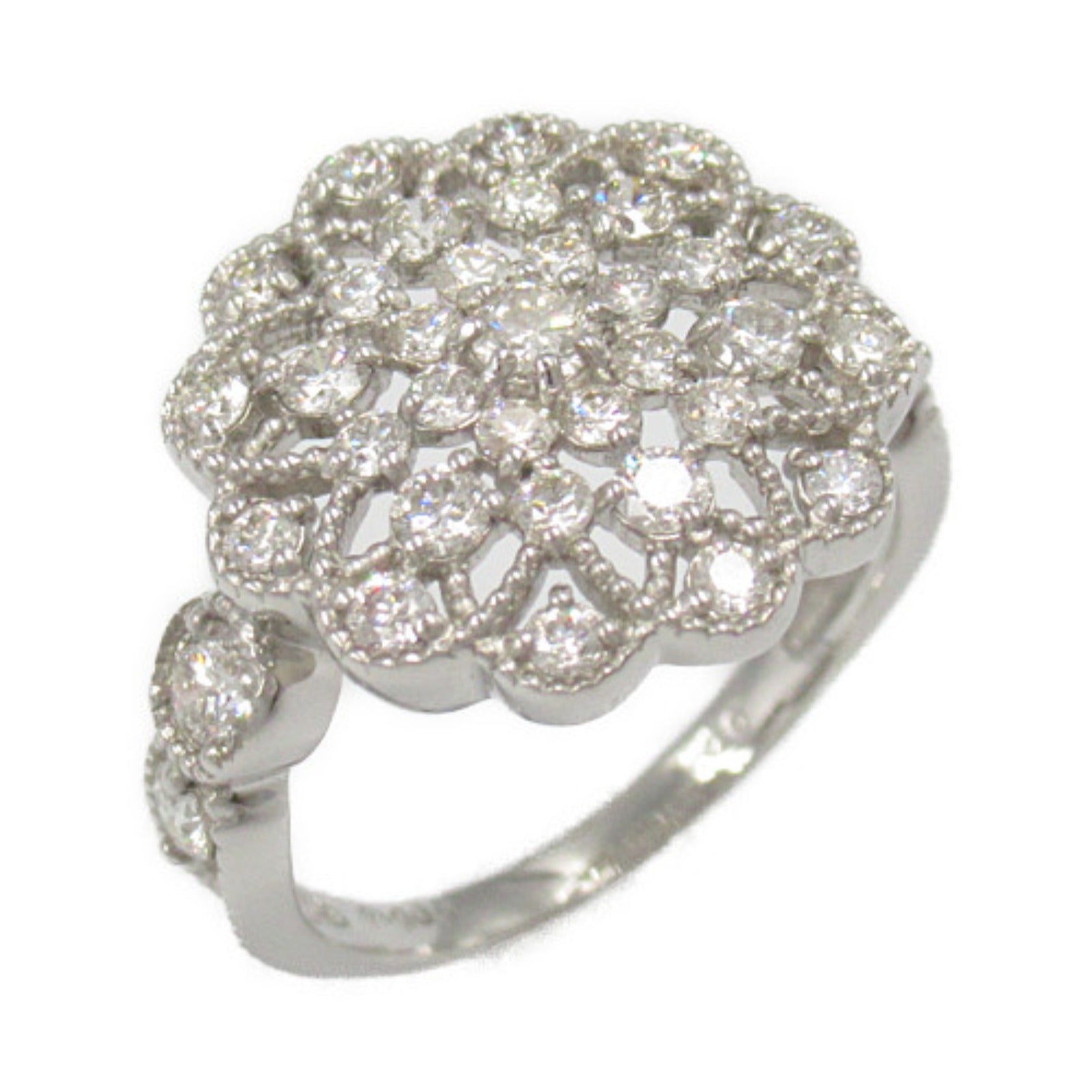 LuxUness Platinum Diamond Flower Ring  Metal Ring in Great Condition