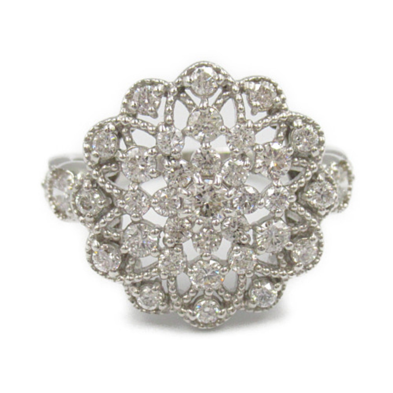 LuxUness Platinum Diamond Flower Ring  Metal Ring in Great Condition