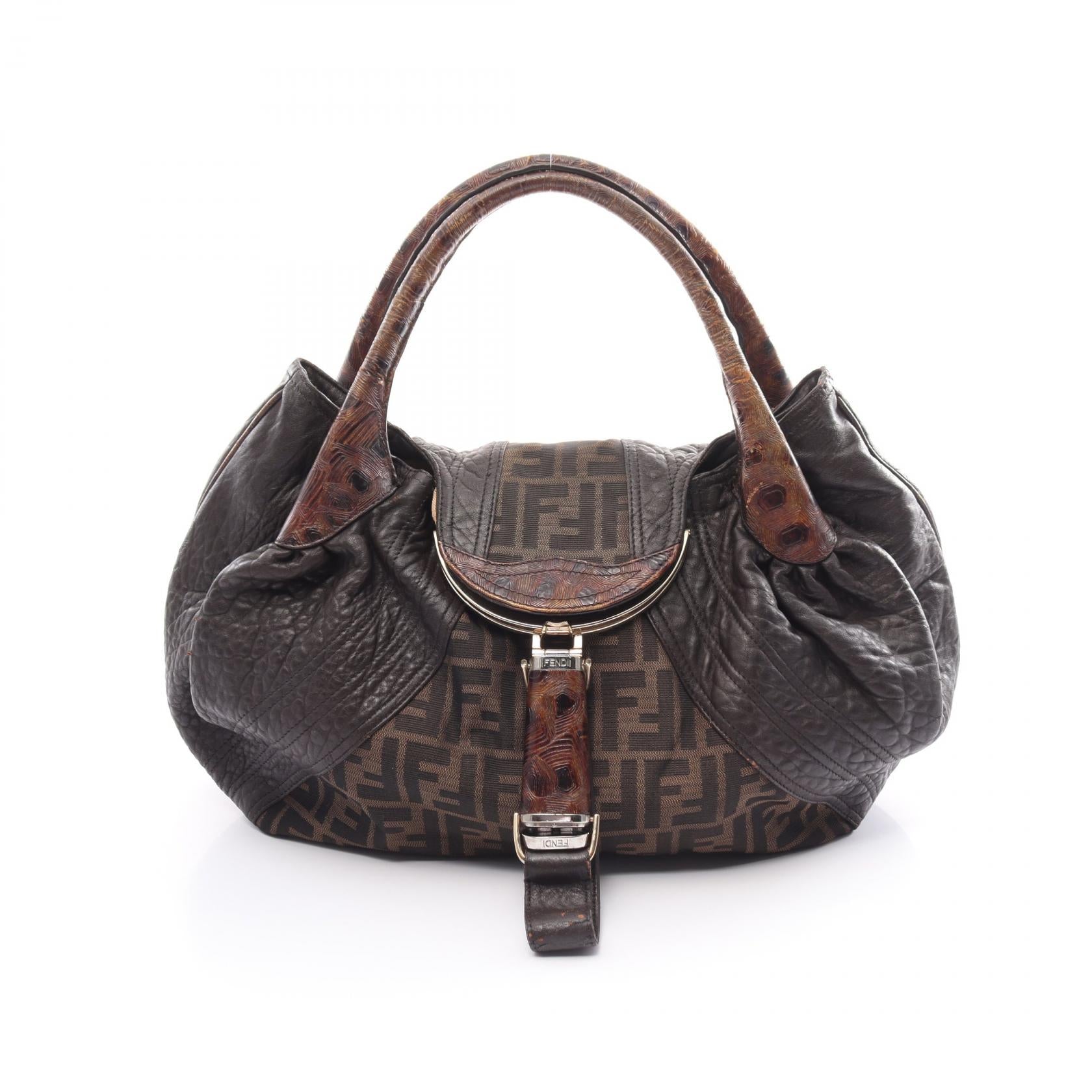 Fendi Zucca Canvas & Leather Spy Hobo Bag Leather Shoulder Bag 8BR511 in Very Good Condition