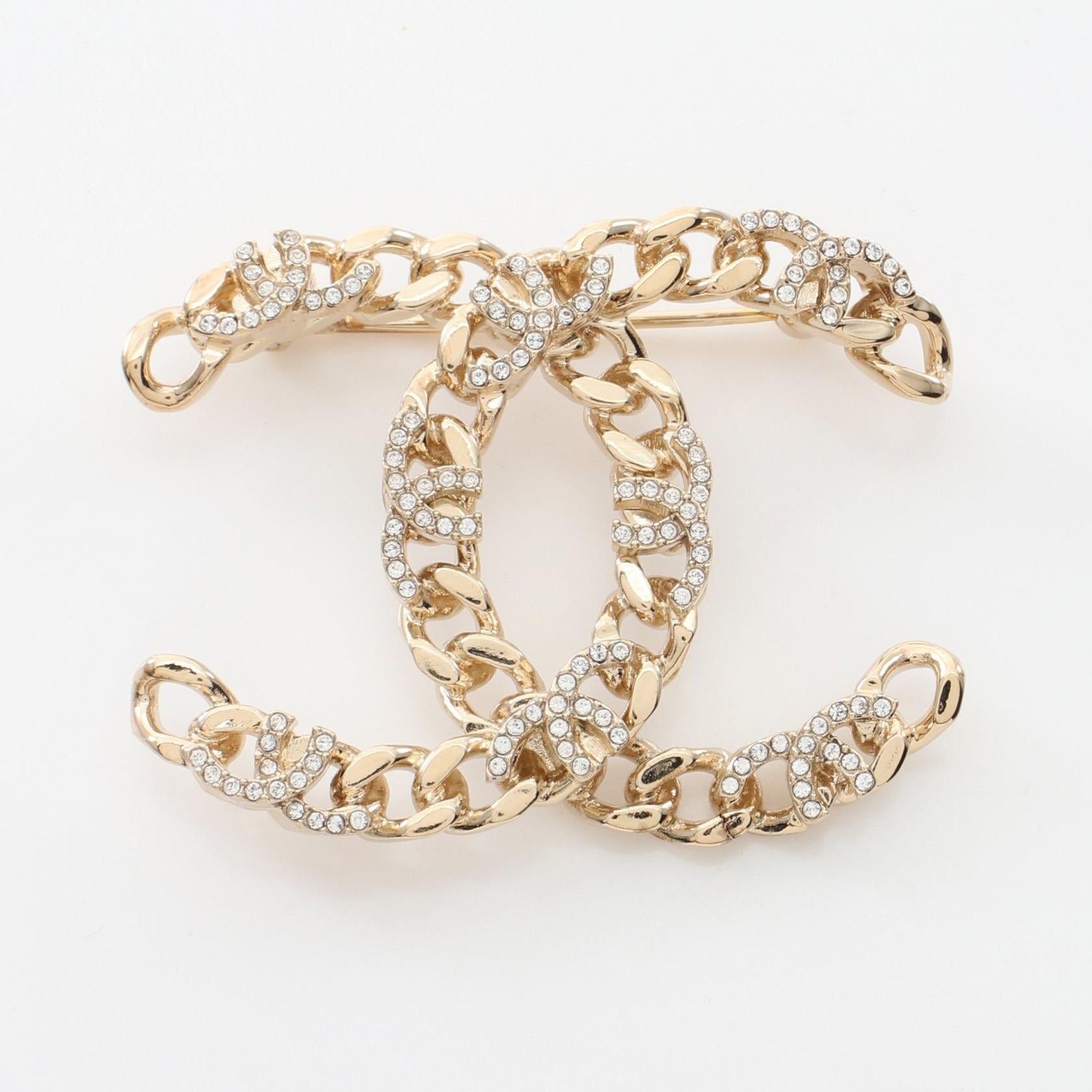 Chanel Coco Mark Brooch Gold Rhinestone