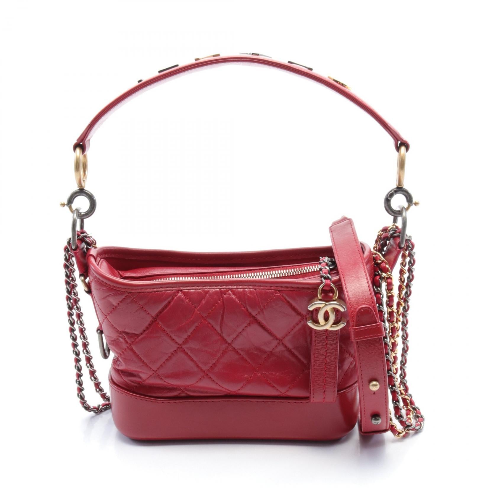 Chanel Gabrielle Small Hobo Shoulder Bag Red Leather