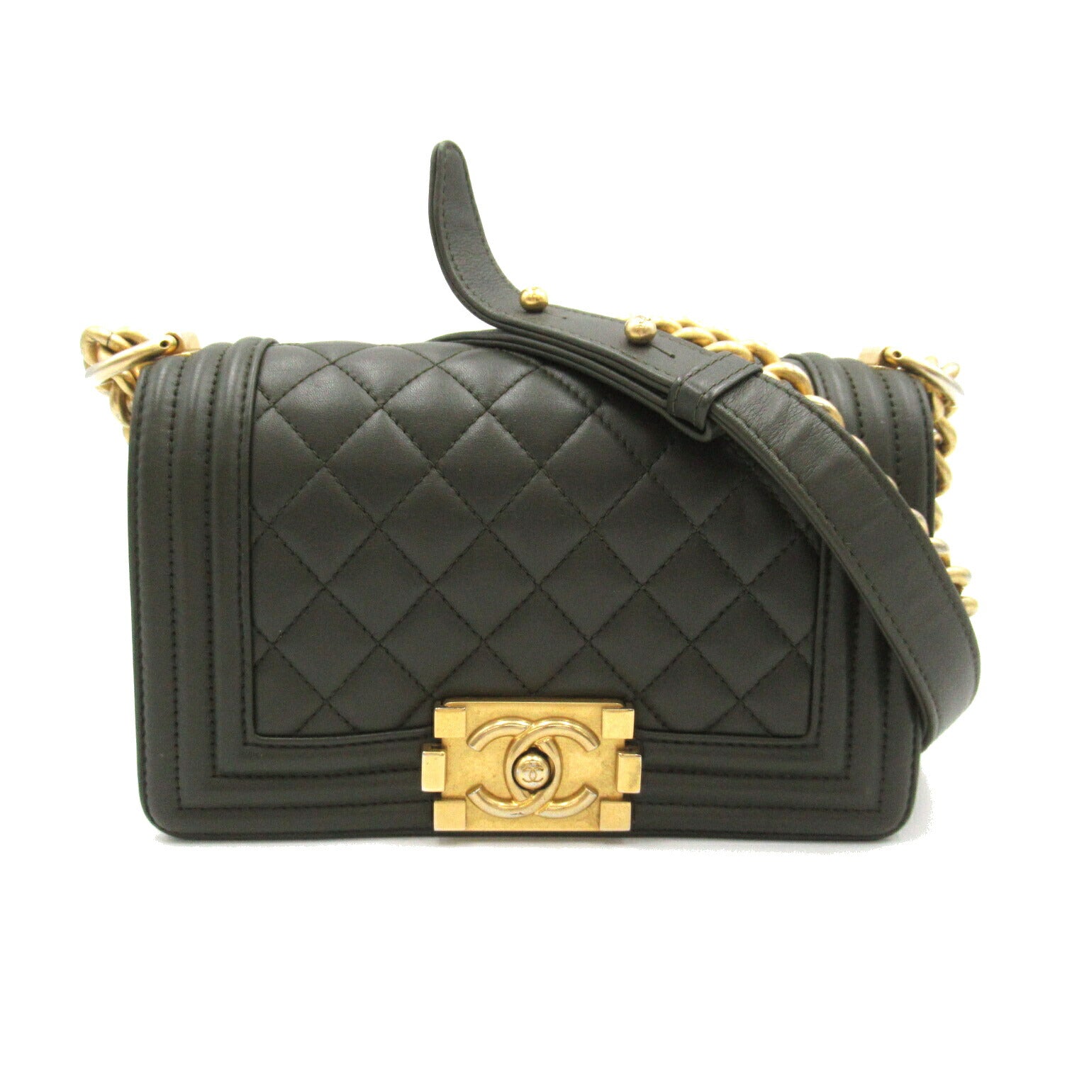 Chanel Leather Shoulder Bag Olive Green