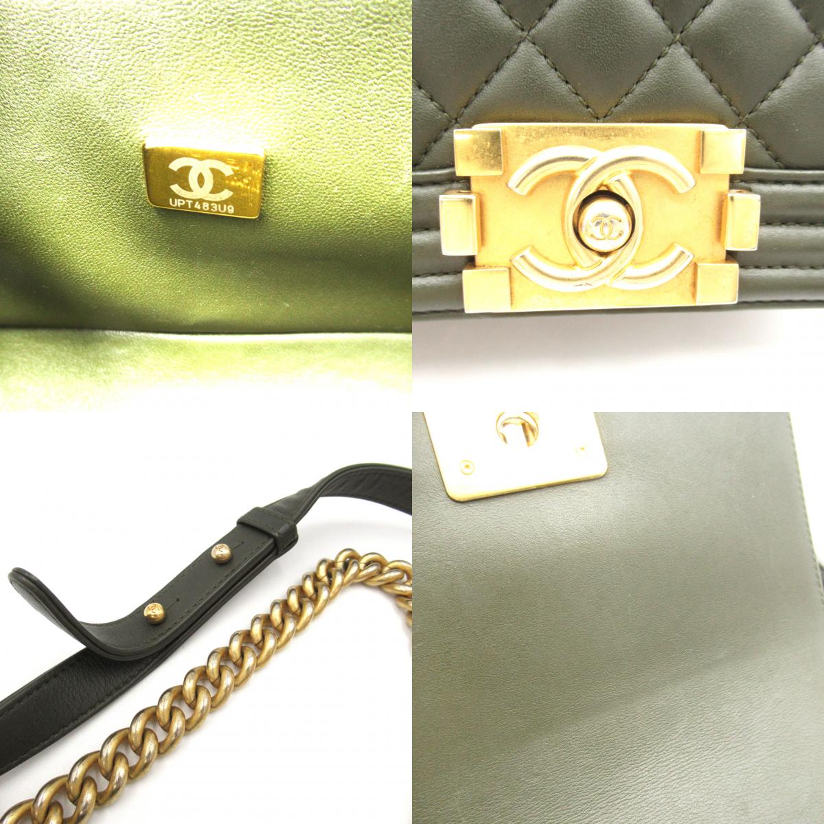 Chanel Leather Shoulder Bag Olive Green