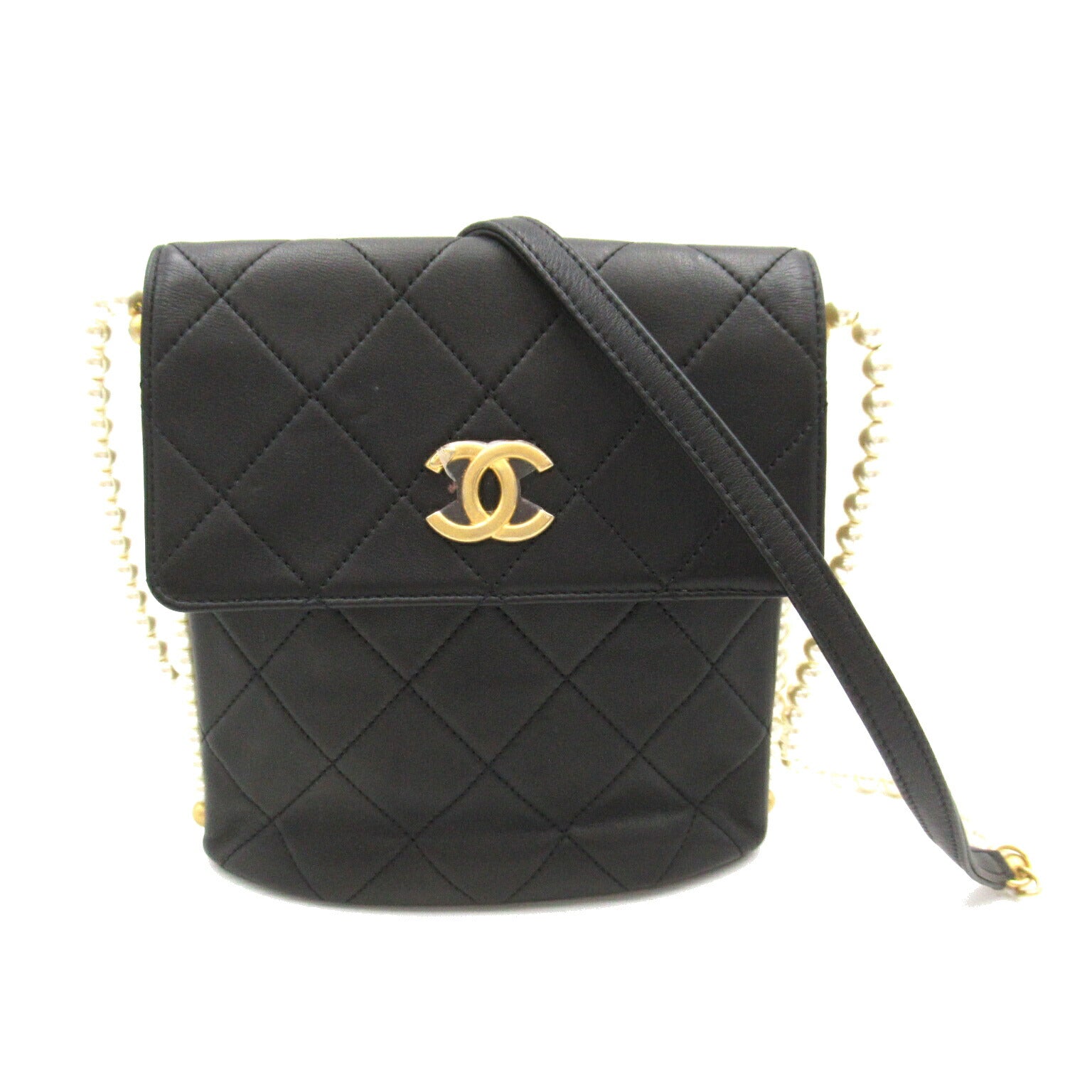 Chanel Matelasse Pearl Chain Shoulder Bag Black