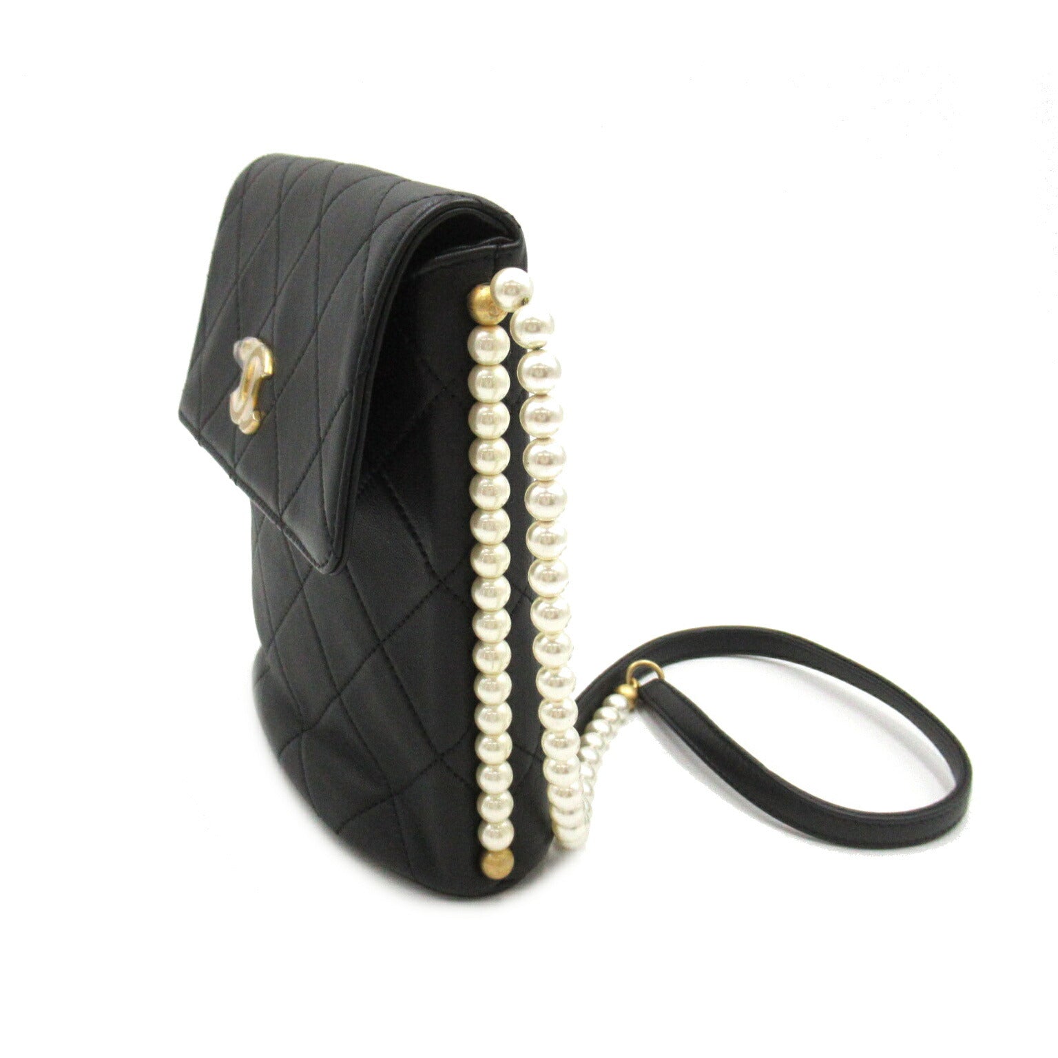 Chanel Matelasse Pearl Chain Shoulder Bag Black