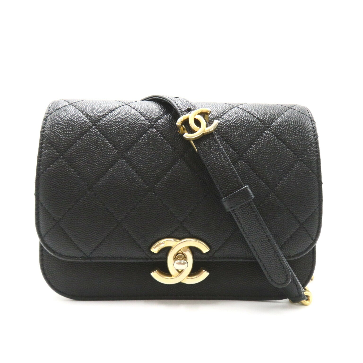 Chanel Caviar Skin Matelasse Chain Shoulder Bag Black