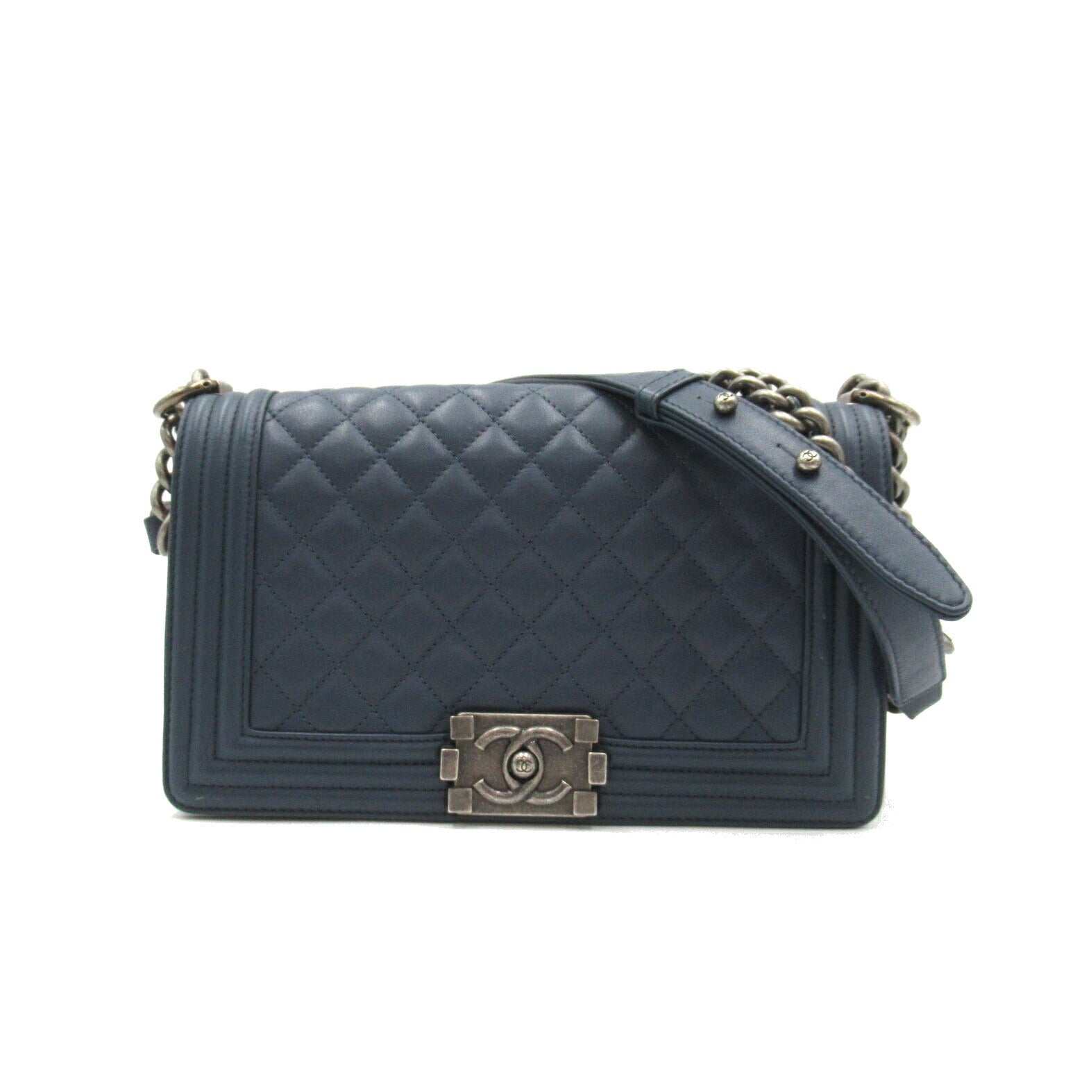 Chanel Boy Chain Shoulder Bag Leather Blue