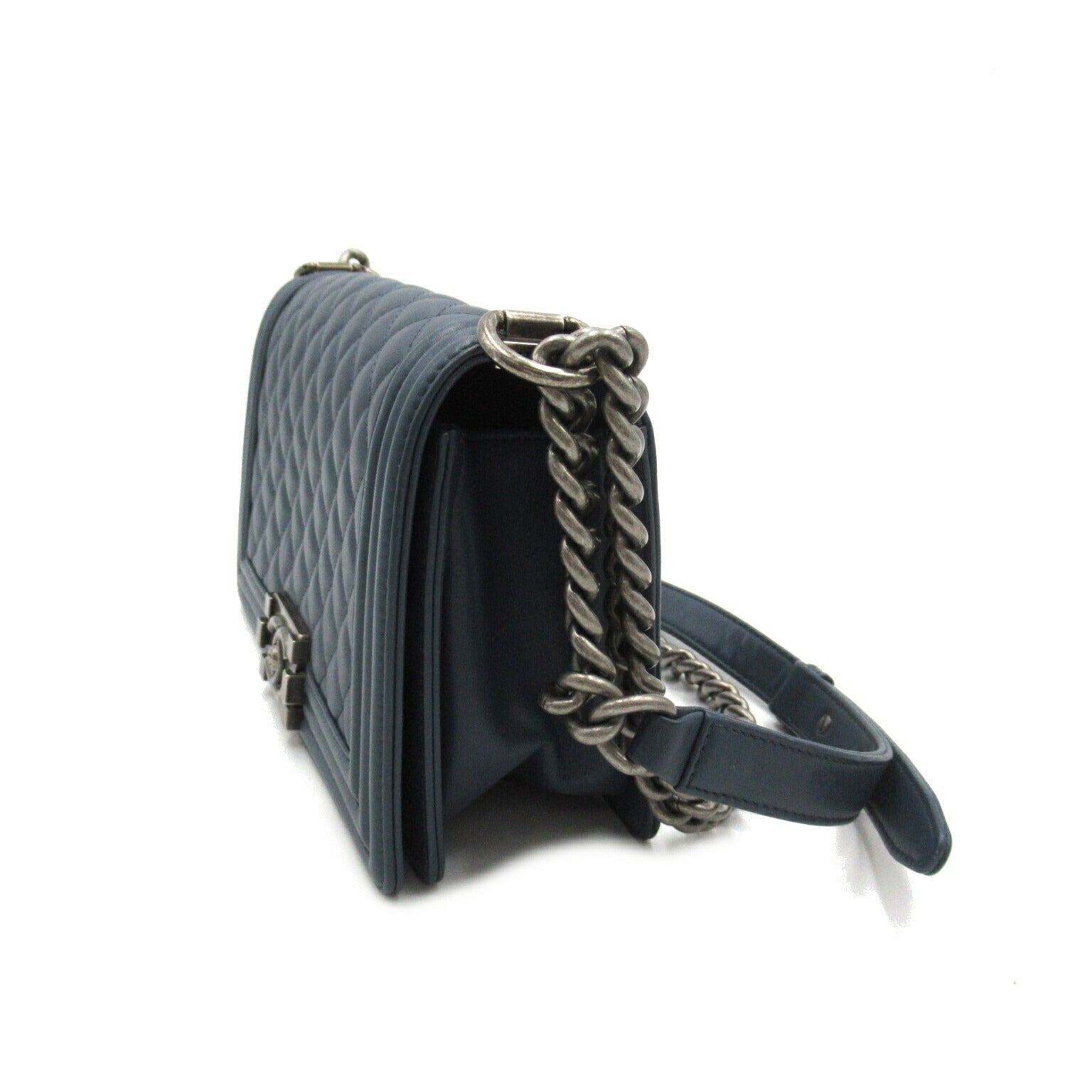 Chanel Boy Chain Shoulder Bag Leather Blue