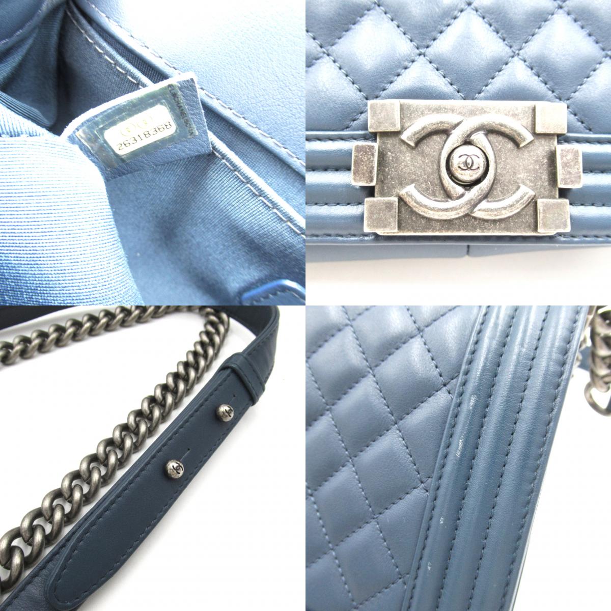 Chanel Boy Chain Shoulder Bag Leather Blue