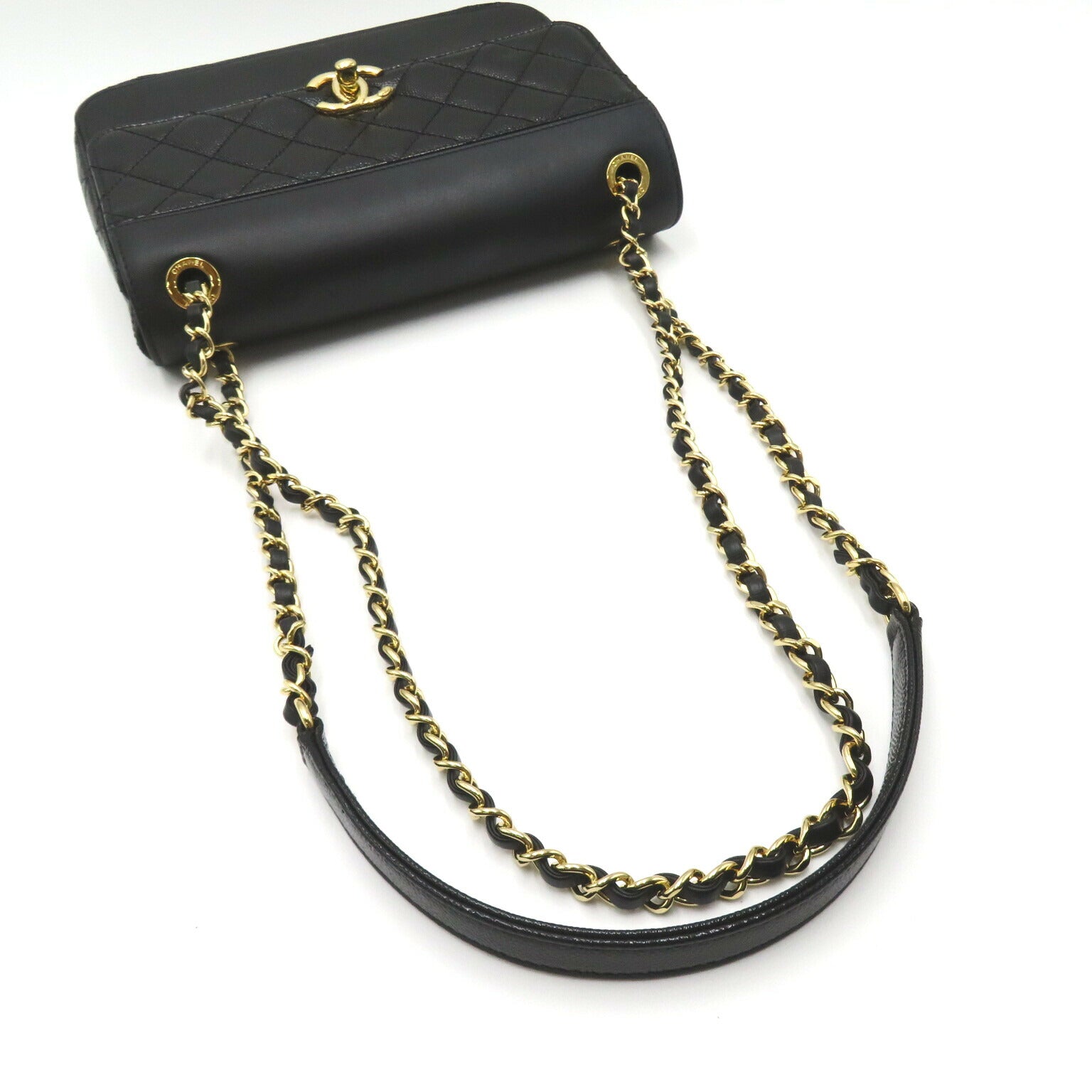 Chanel Chain Shoulder Bag Leather Black AS0949