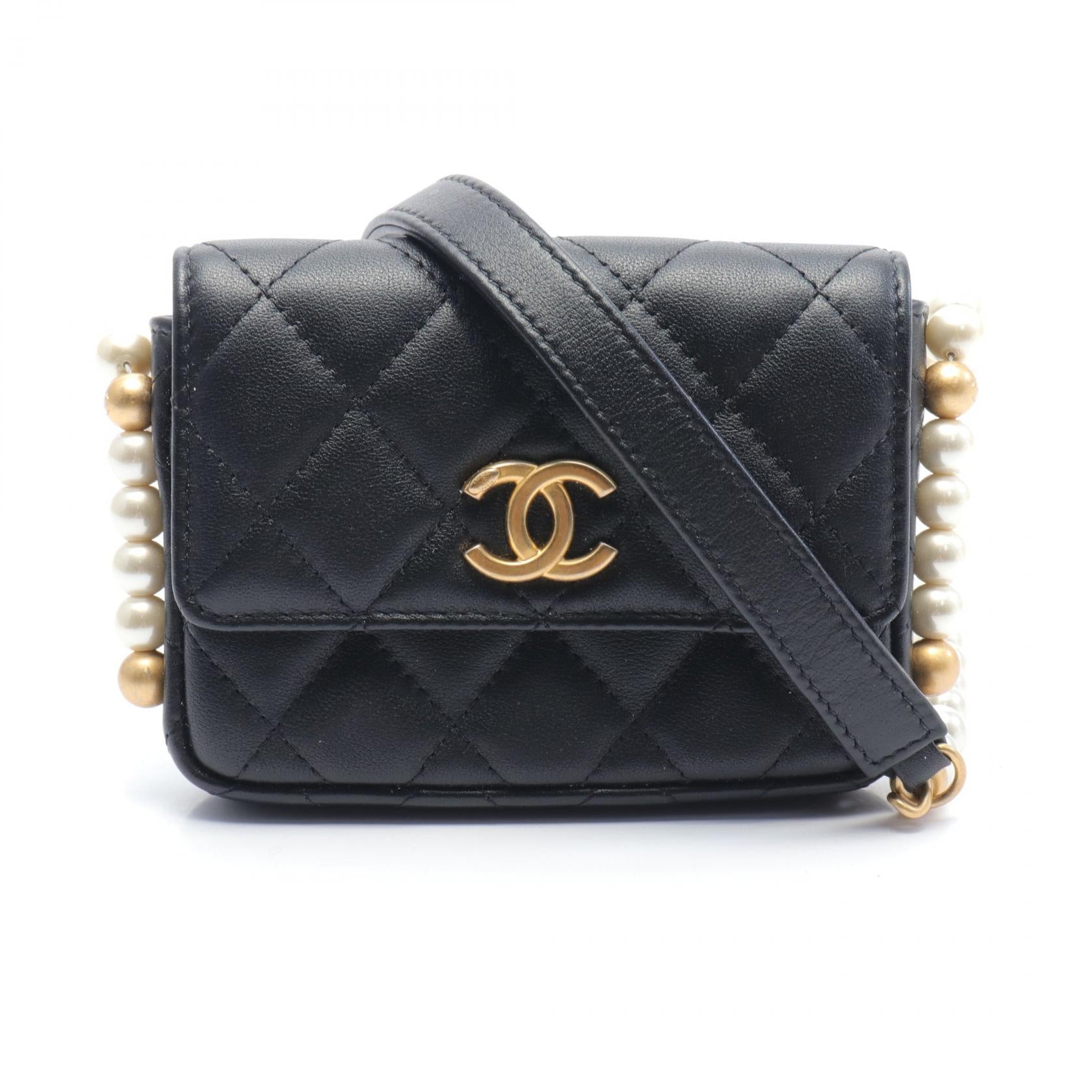 Chanel Lambskin Faux Pearl Shoulder Bag Black