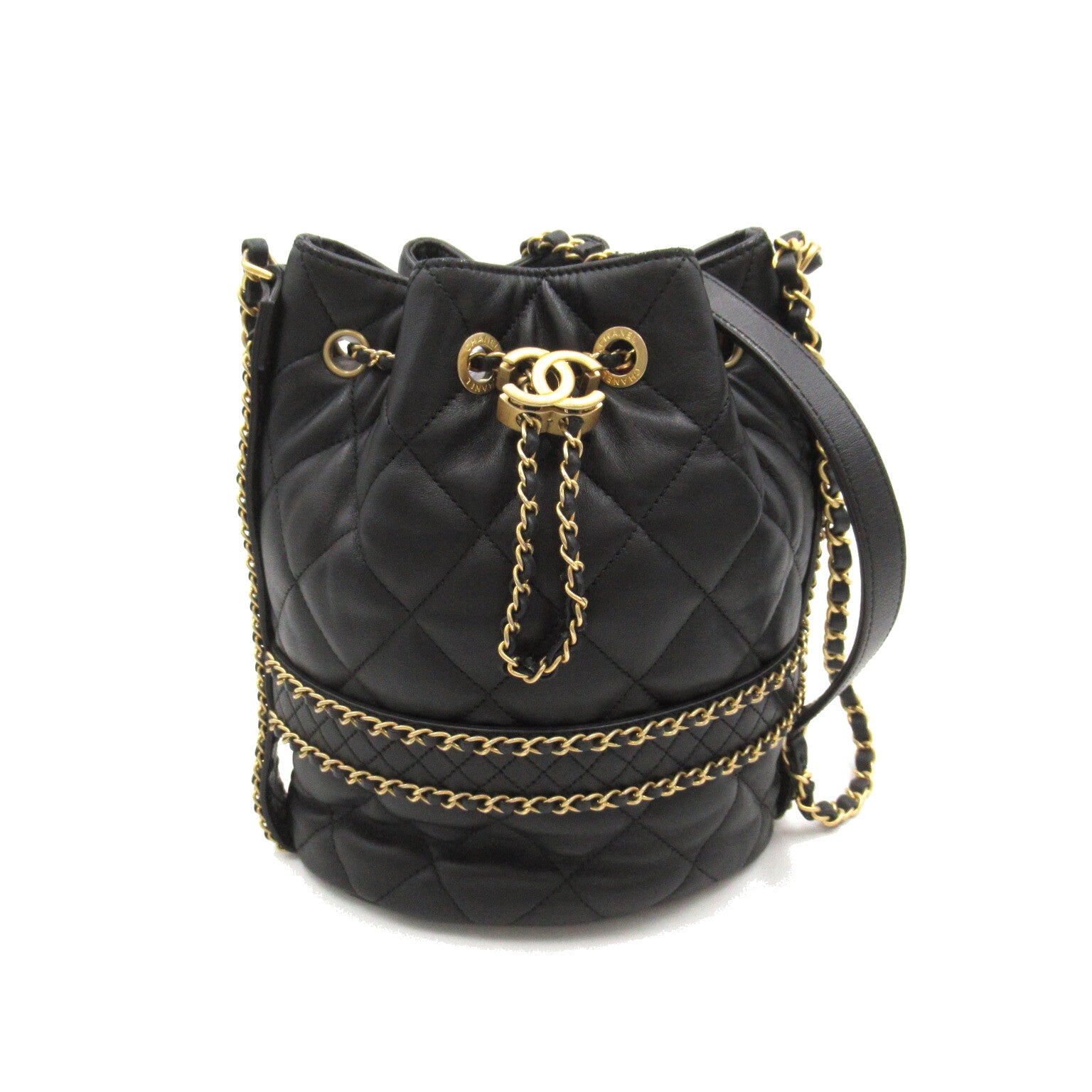 Chanel Quilted Leather Drawsting Crossbody Bag Leather Crossbody Bag AS2252 in Great Condition