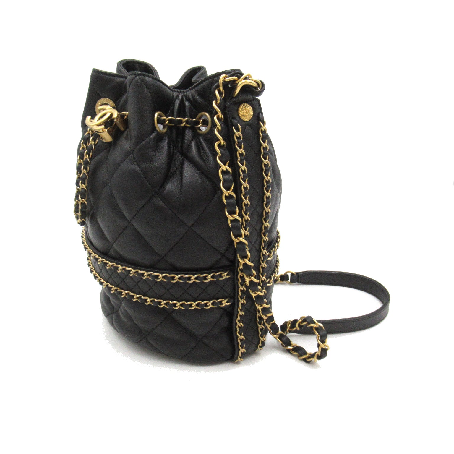 Chanel Quilted Leather Drawsting Crossbody Bag Leather Crossbody Bag AS2252 in Great Condition