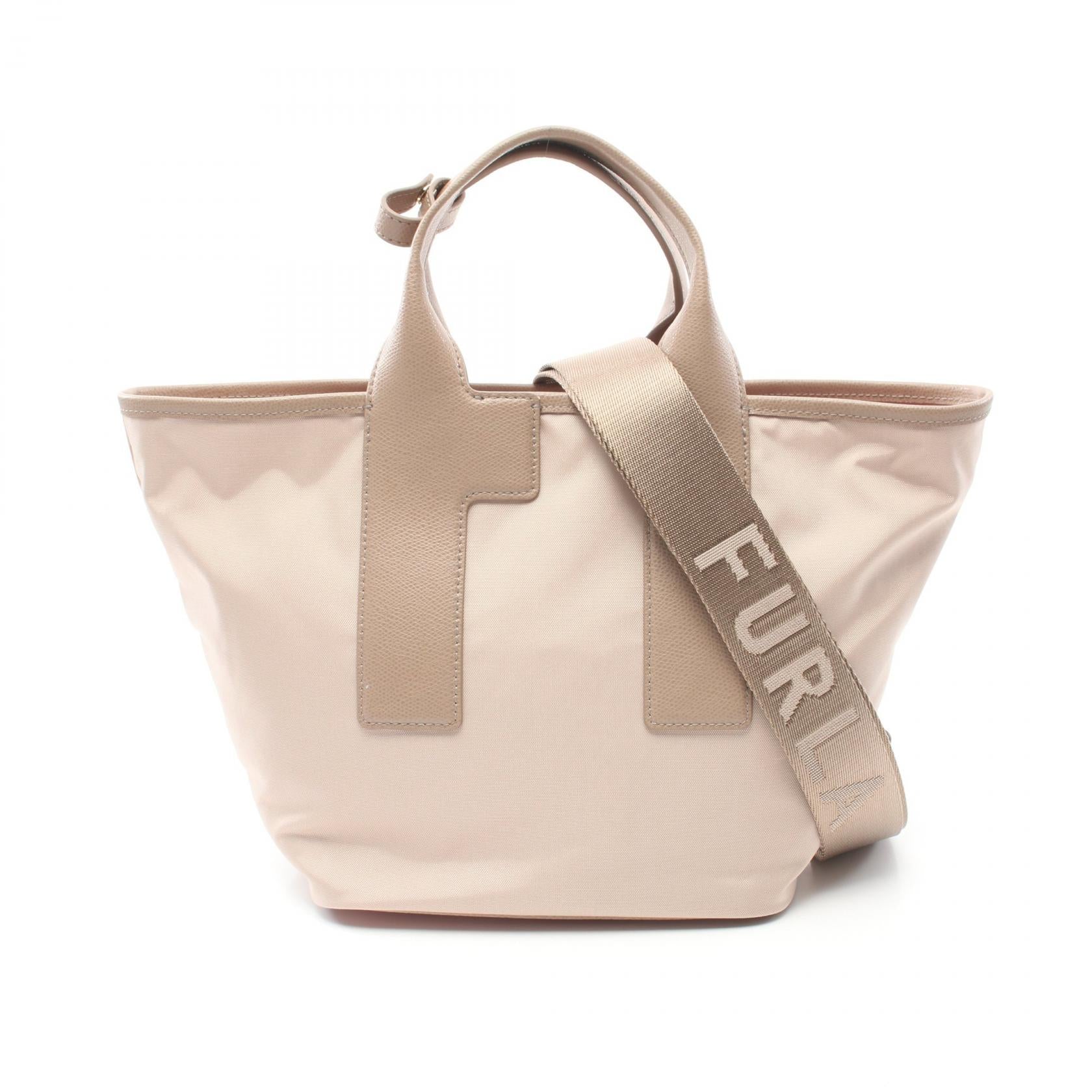 Furla Piuma M Leather Nylon Handbag Beige/Pink