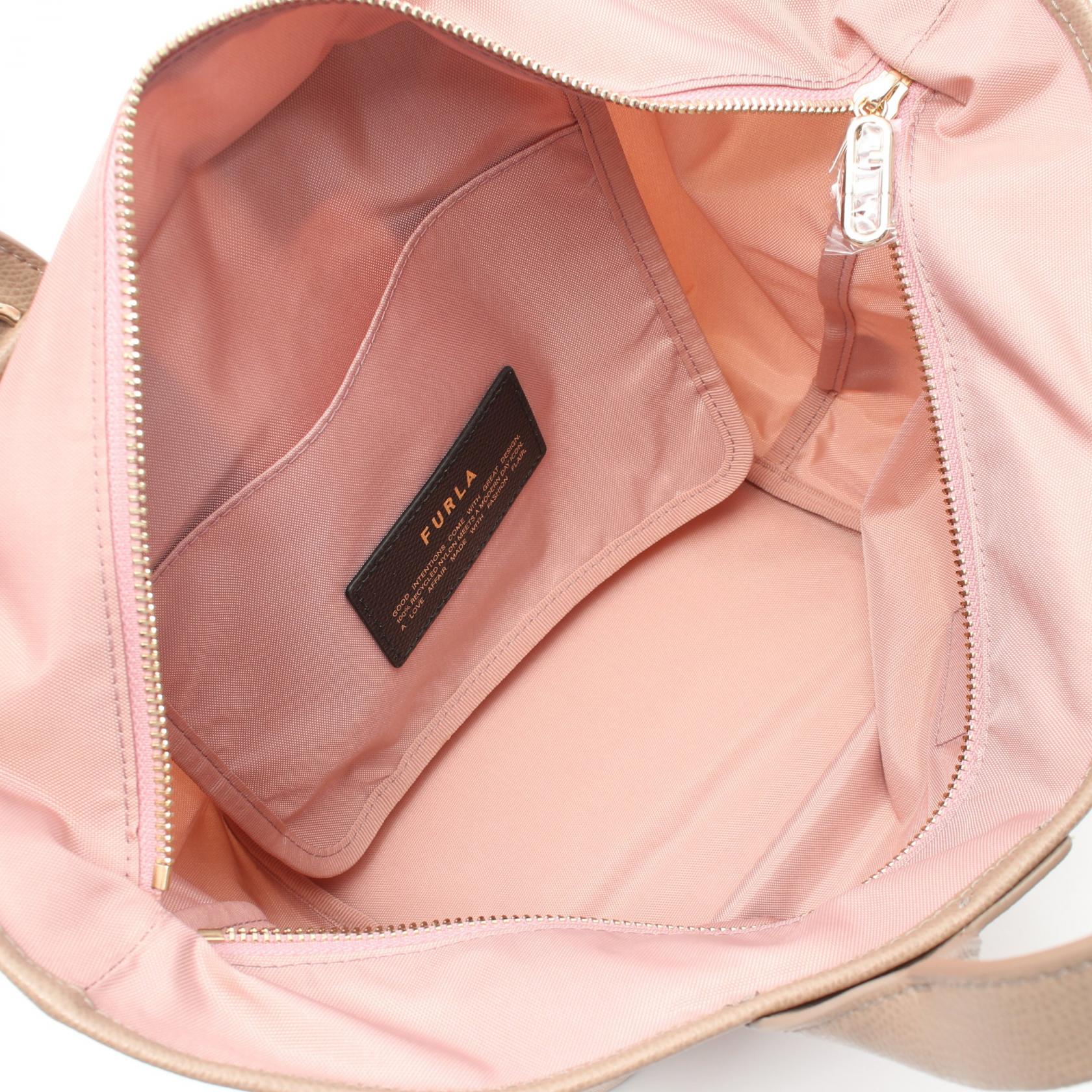 Furla Piuma M Leather Nylon Handbag Beige/Pink