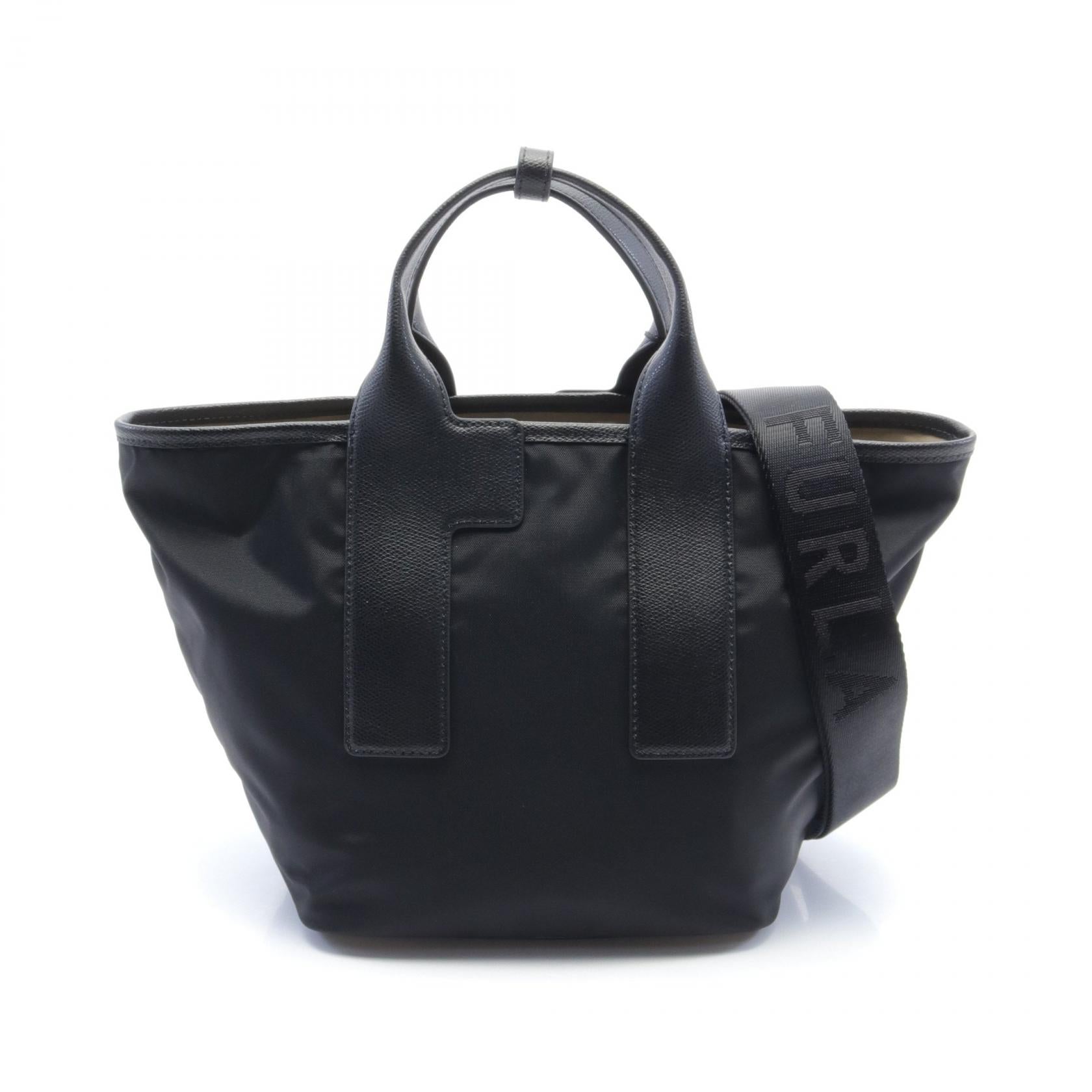 Furla Piuma M Leather Nylon Handbag Black