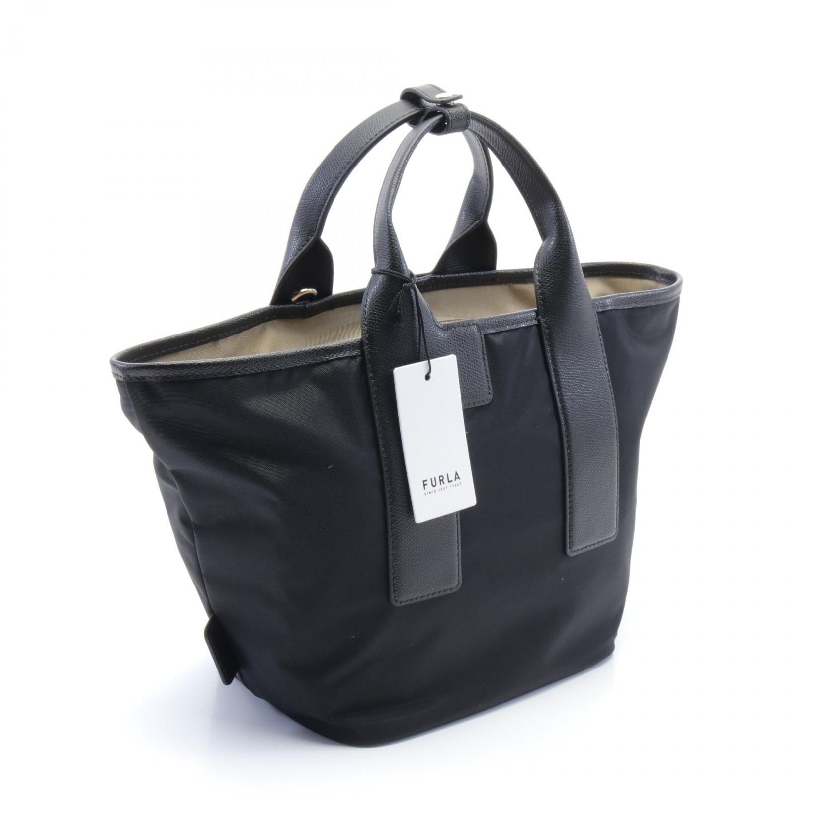 Furla Piuma M Leather Nylon Handbag Black