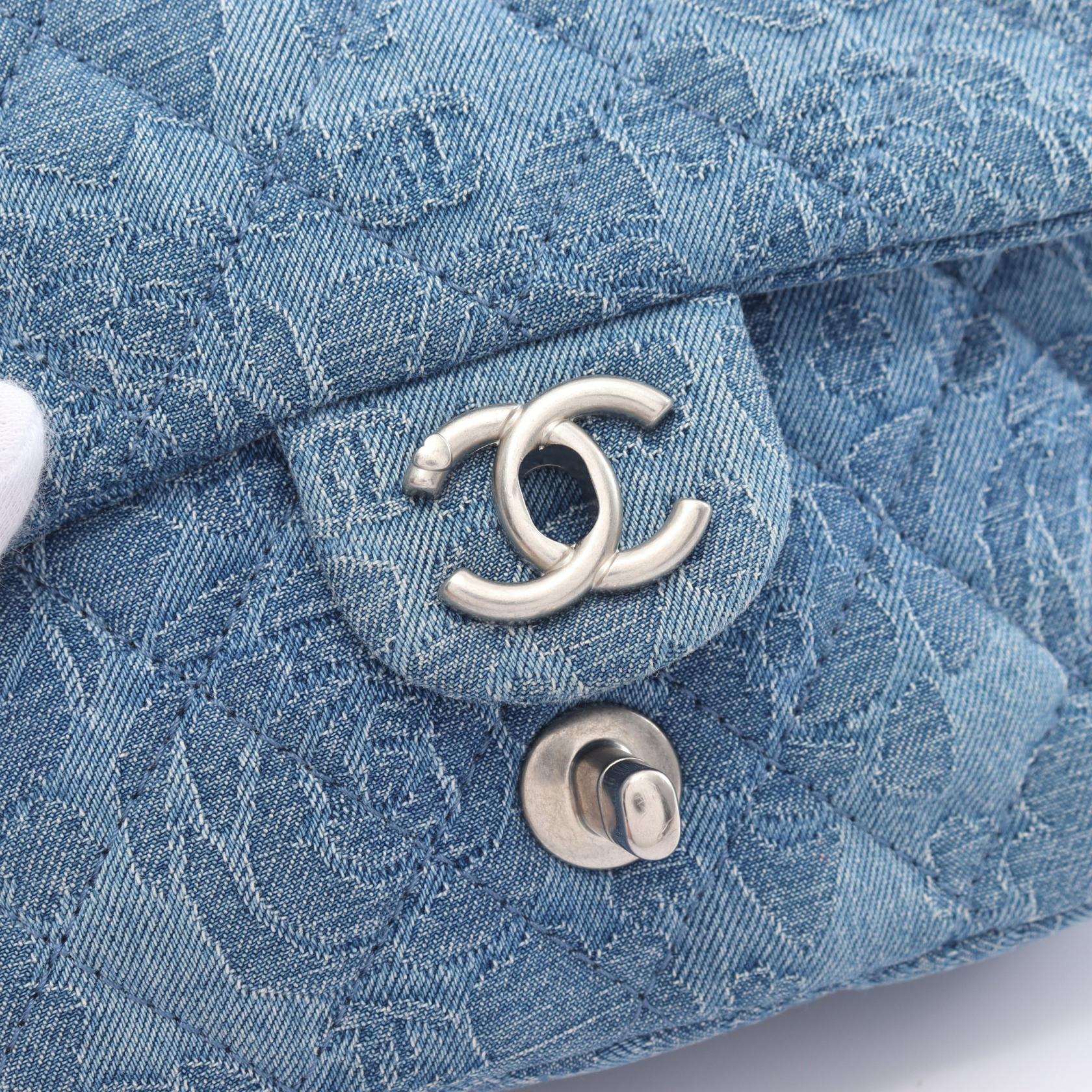 Chanel Mini Square Denim Single Flap Bag Denim Shoulder Bag in Very Good Condition