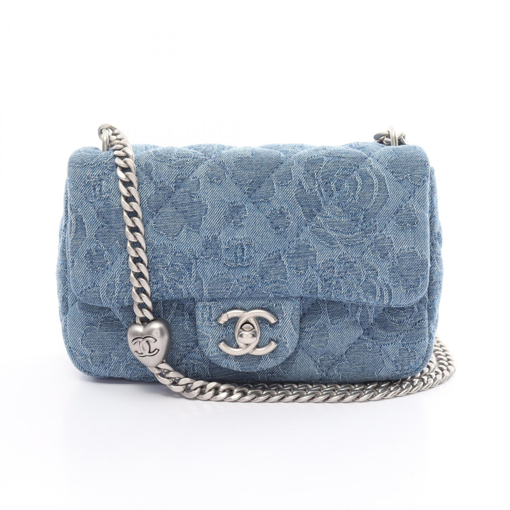 Chanel Mini Square Denim Single Flap Bag Denim Shoulder Bag in Very Good Condition