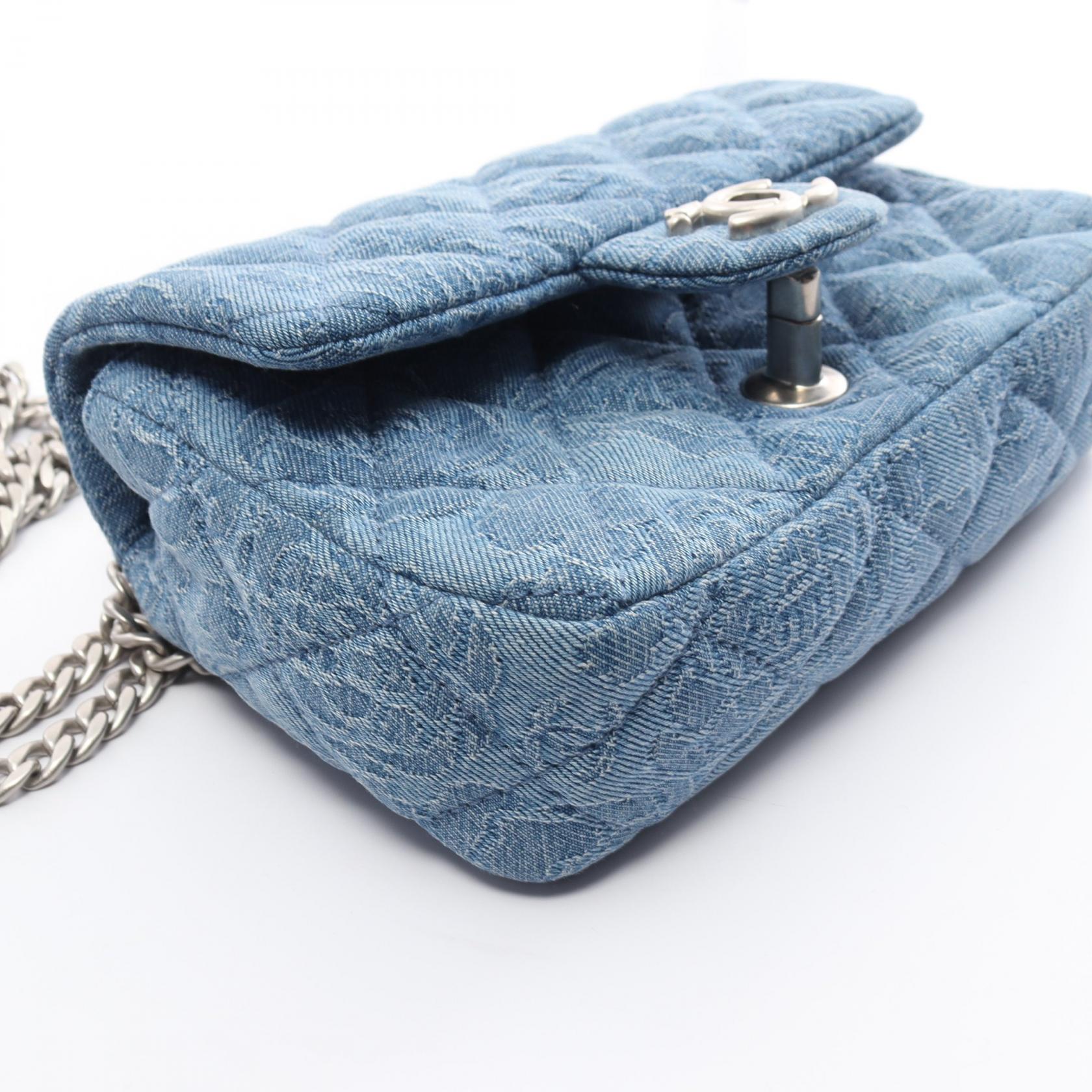 Chanel Mini Square Denim Single Flap Bag Denim Shoulder Bag in Very Good Condition