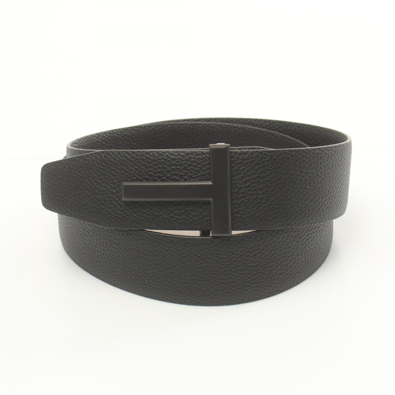 Tom Ford Leather T Logo Belt Black