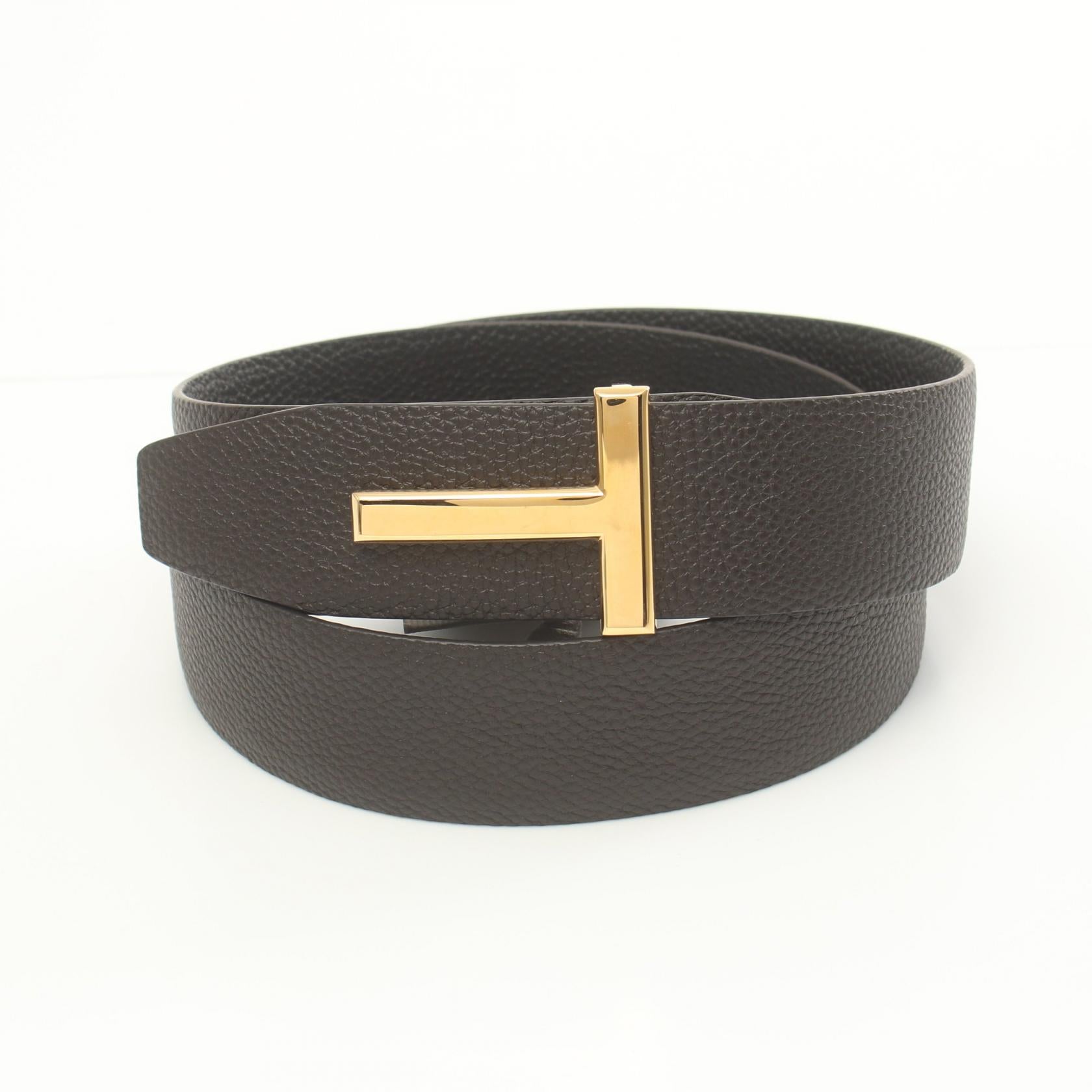 Tom Ford Leather T Logo Belt Brown