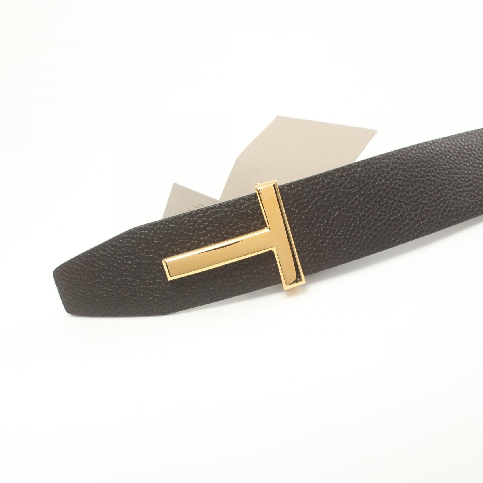 Tom Ford Leather T Logo Belt Brown