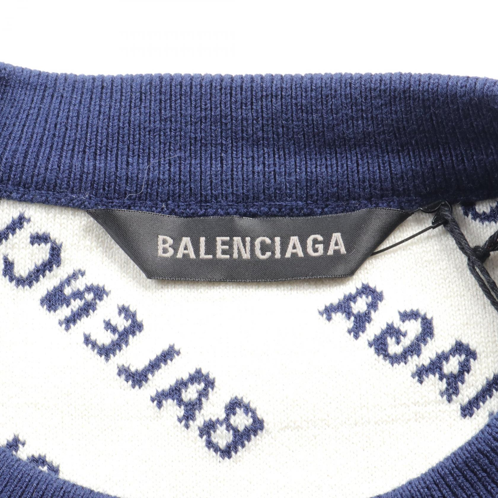 Balenciaga Cotton Wool Sweater Navy/White