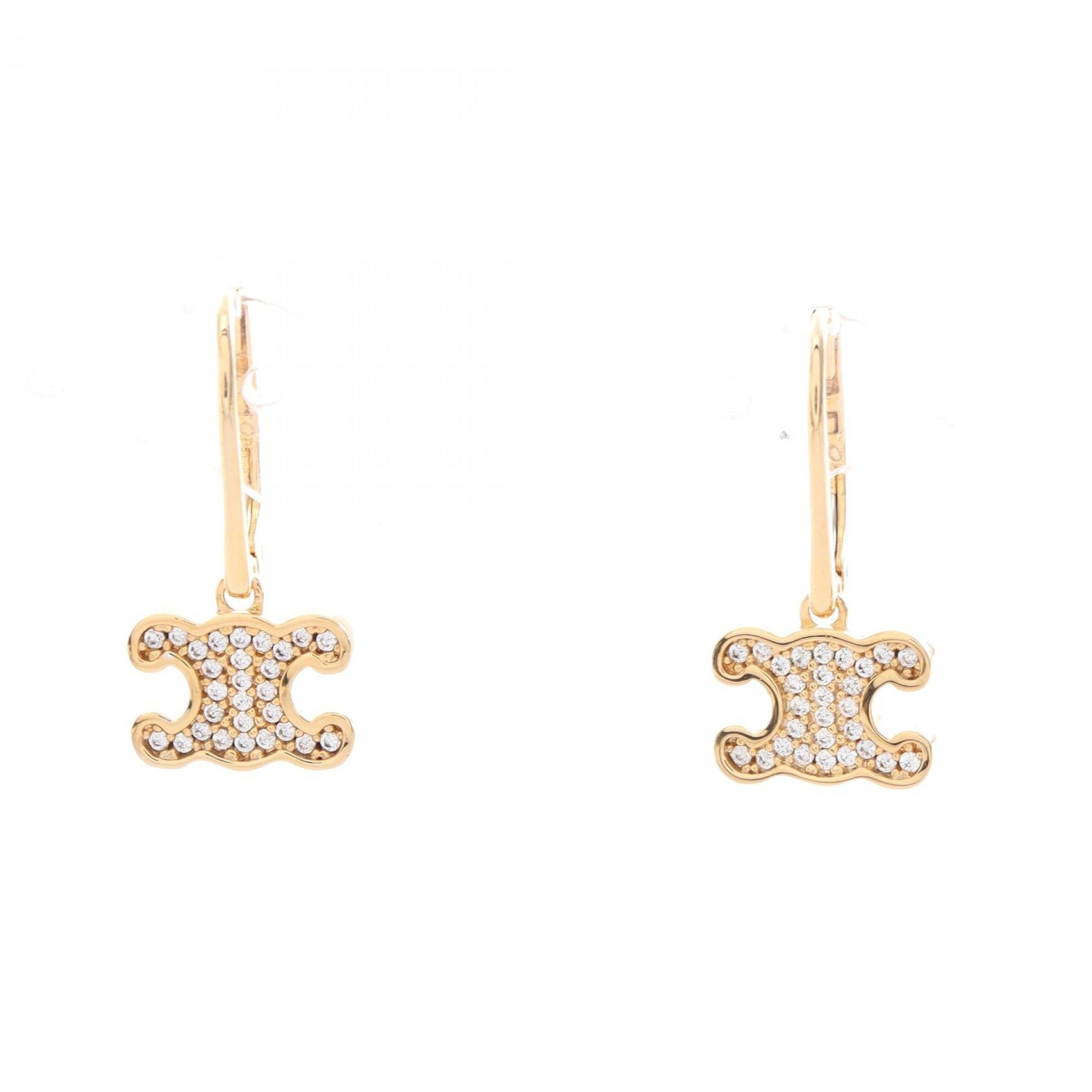 Celine Triomphe Earrings Gold Plated Rhinestone