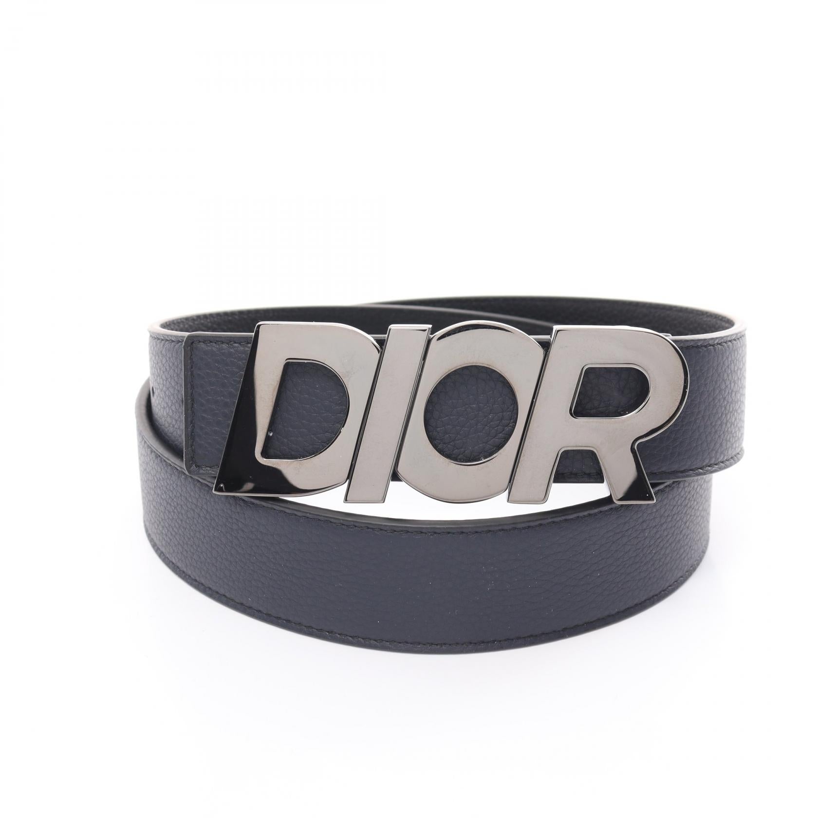 Dior Leather Logo Belt Navy/Black