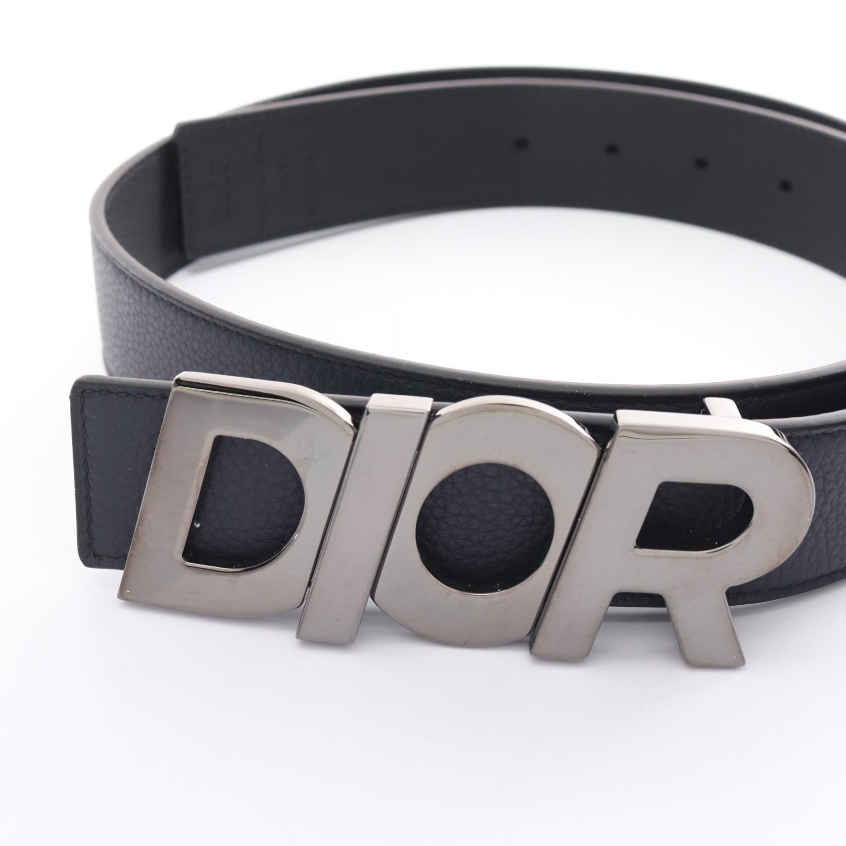 Dior Leather Logo Belt Navy/Black