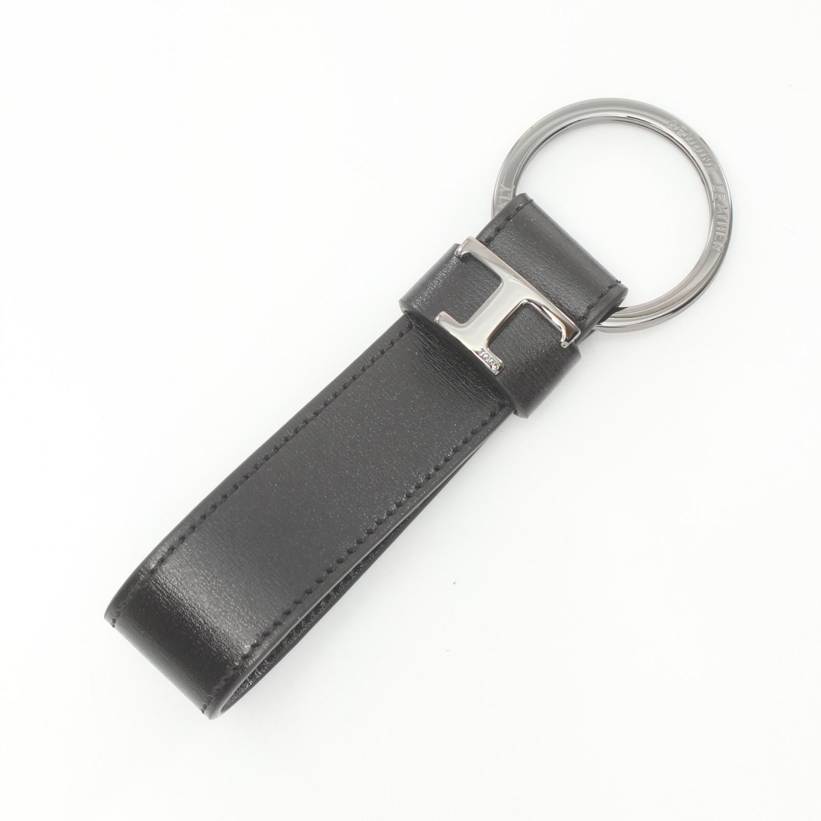 Tod's T Logo Leather Metal Keychain