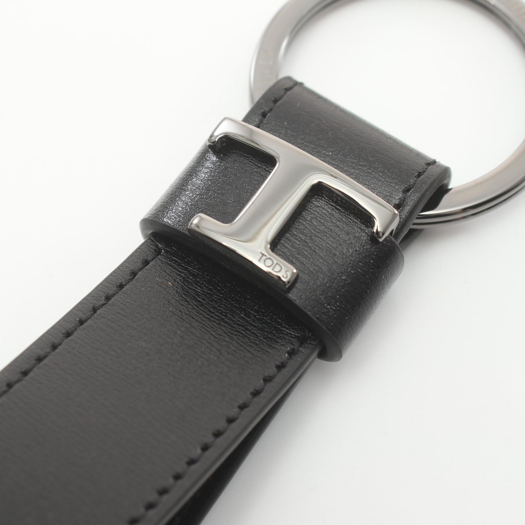 Tod's T Logo Leather Metal Keychain