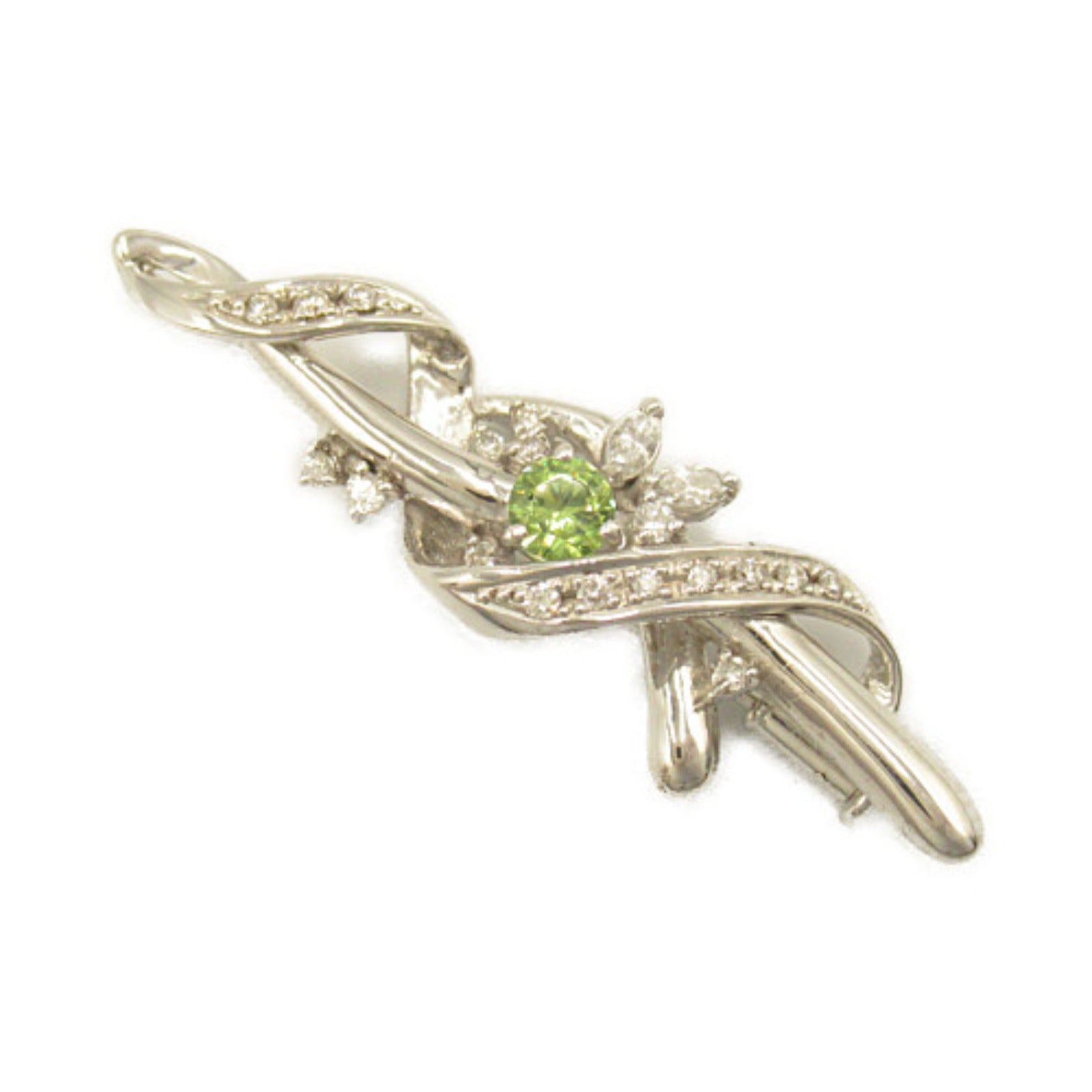 Demantoid Garnet Diamond Brooch K18WG White Gold