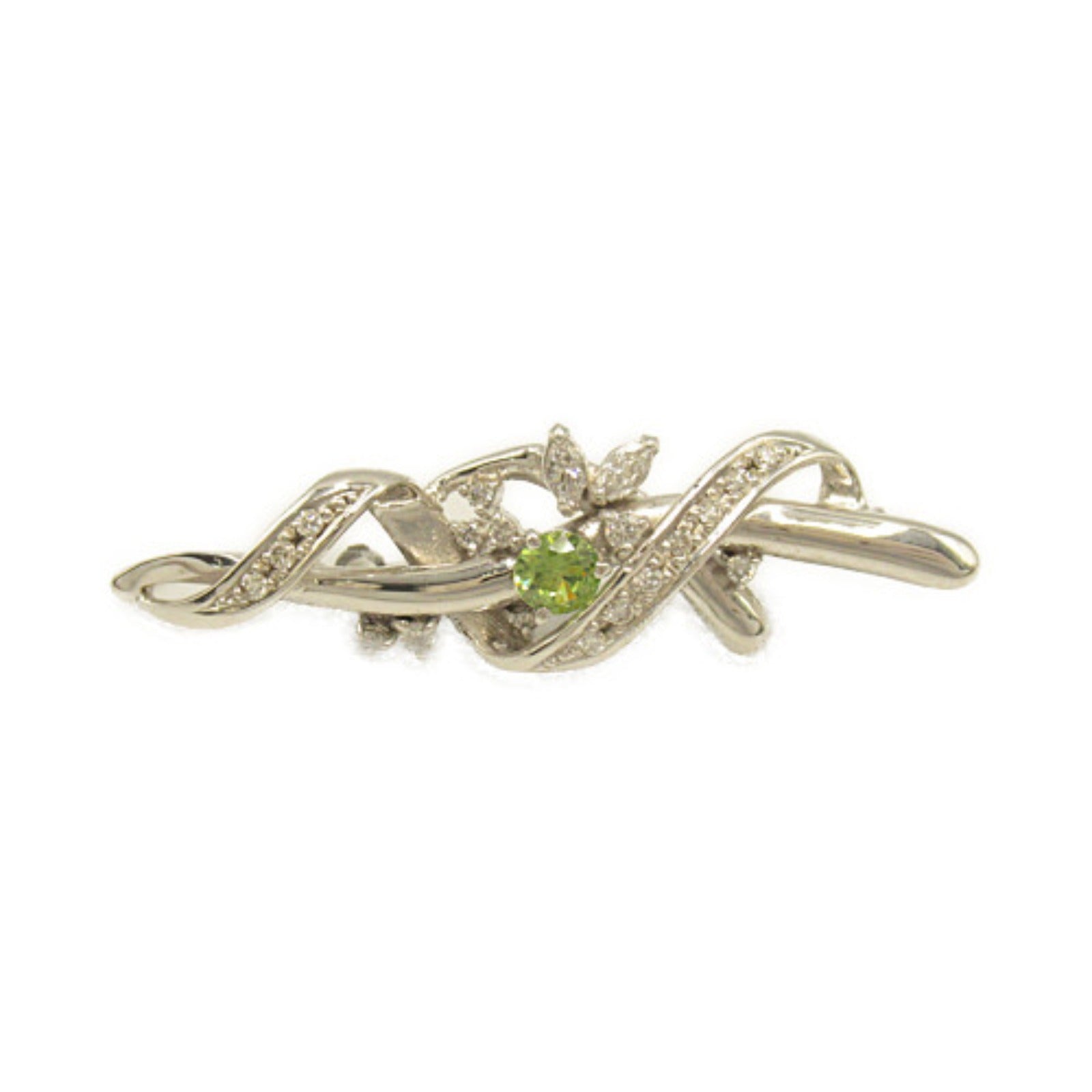 Demantoid Garnet Diamond Brooch K18WG White Gold