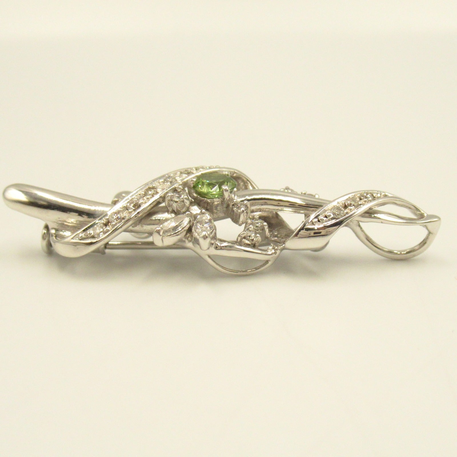 Demantoid Garnet Diamond Brooch K18WG White Gold