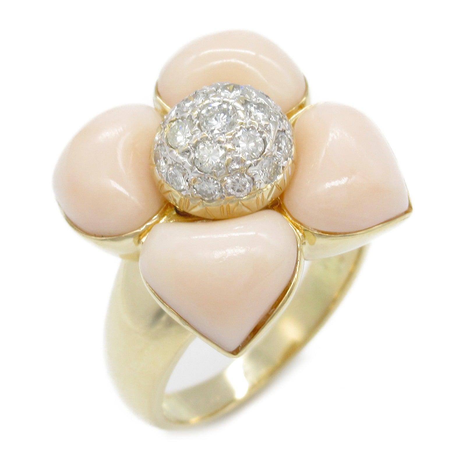 Ponte Vecchio Coral Diamond Ring K18 Yellow Gold