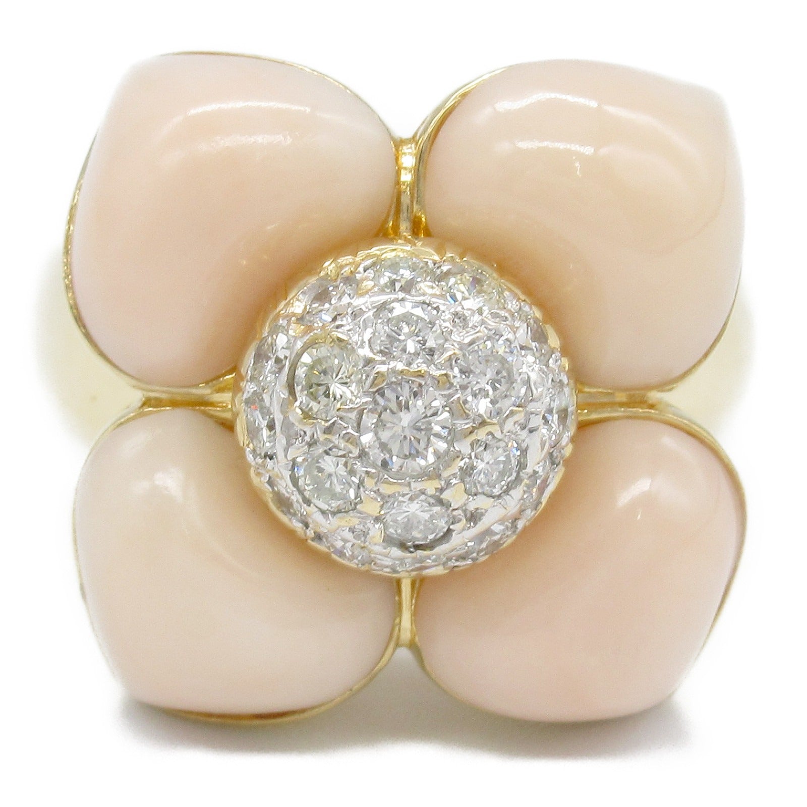 Ponte Vecchio Coral Diamond Ring K18 Yellow Gold