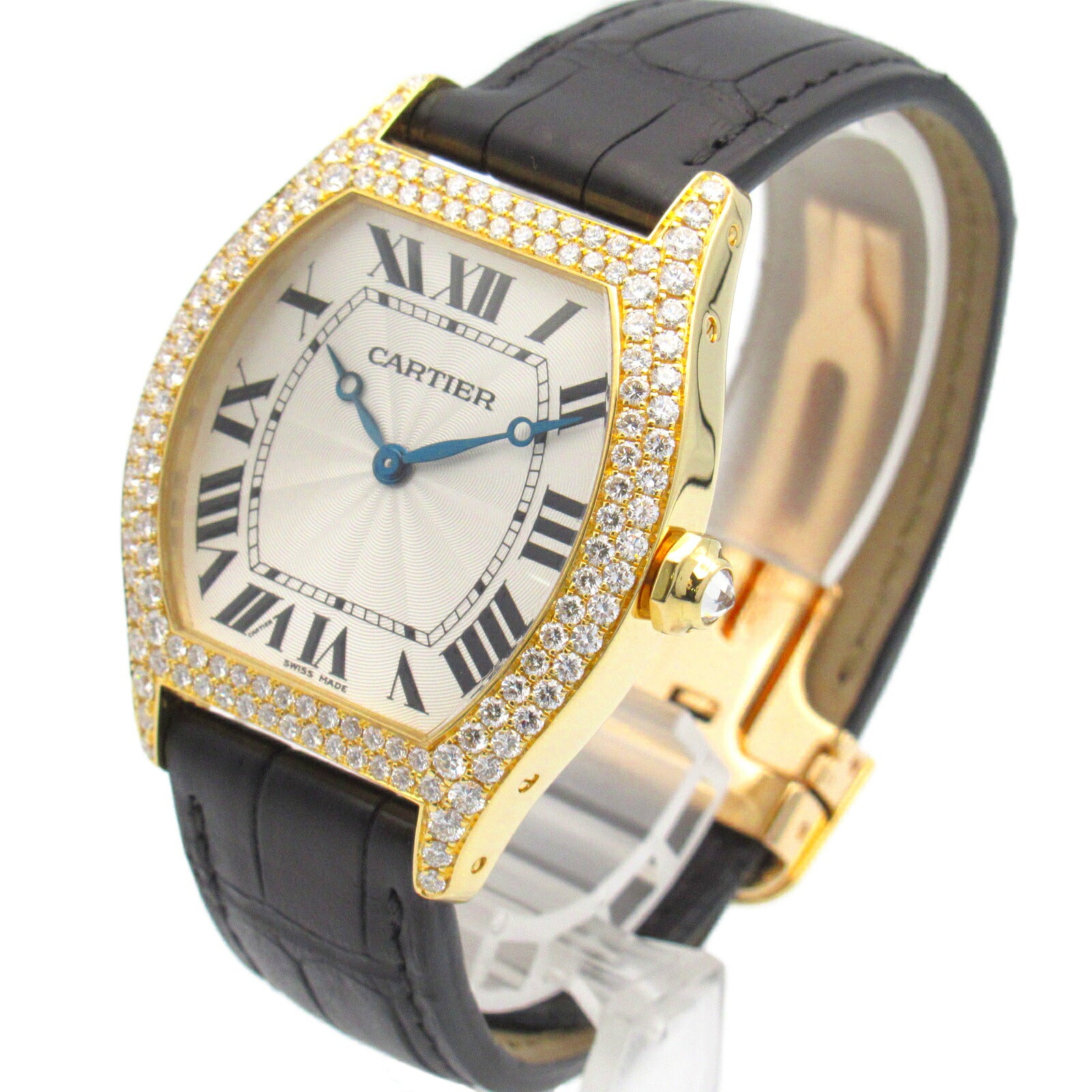 Cartier Tortue LM Diamond Bezel Watch K18 Yellow Gold Leather