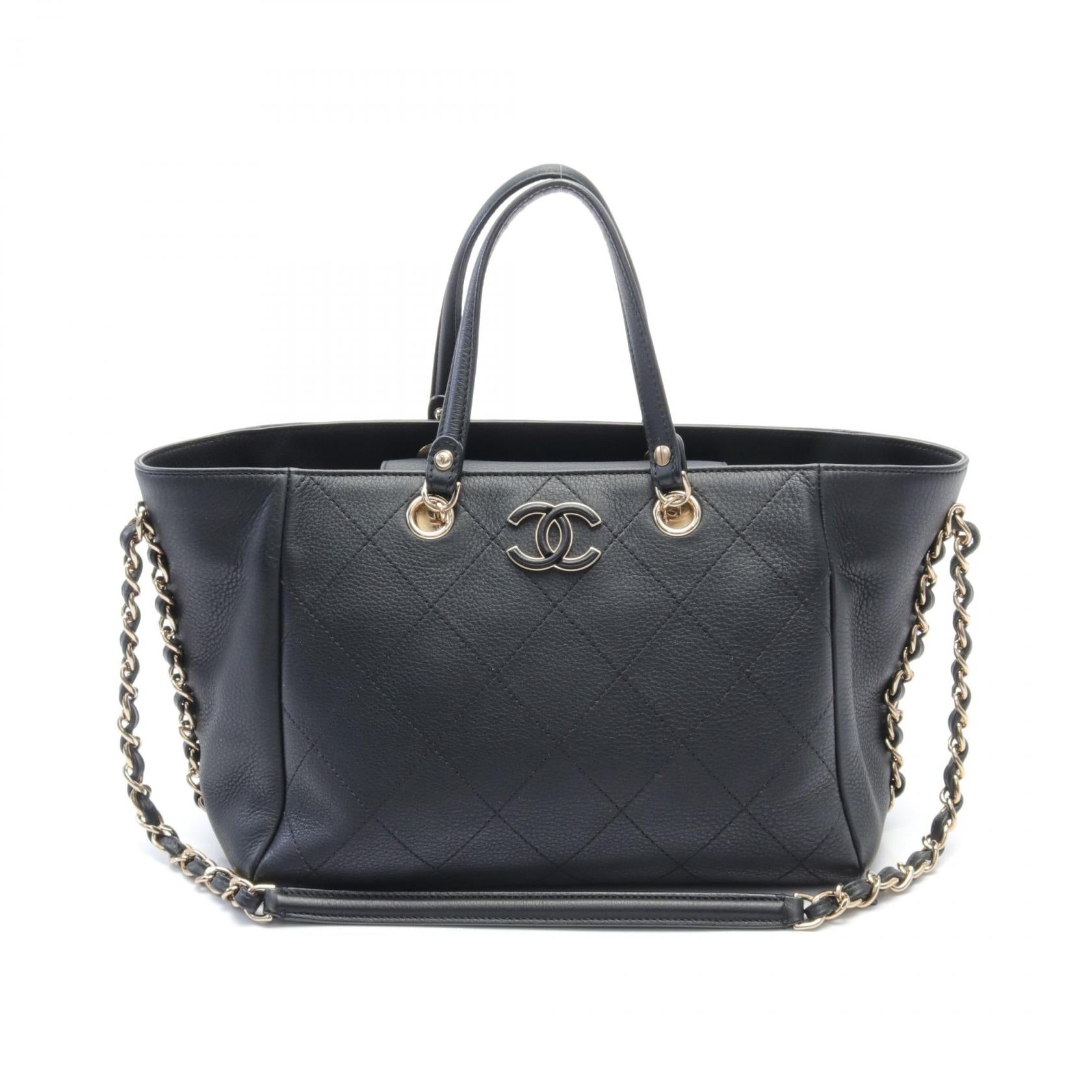 Chanel Small Shopping Shoulder Bag Leather Black