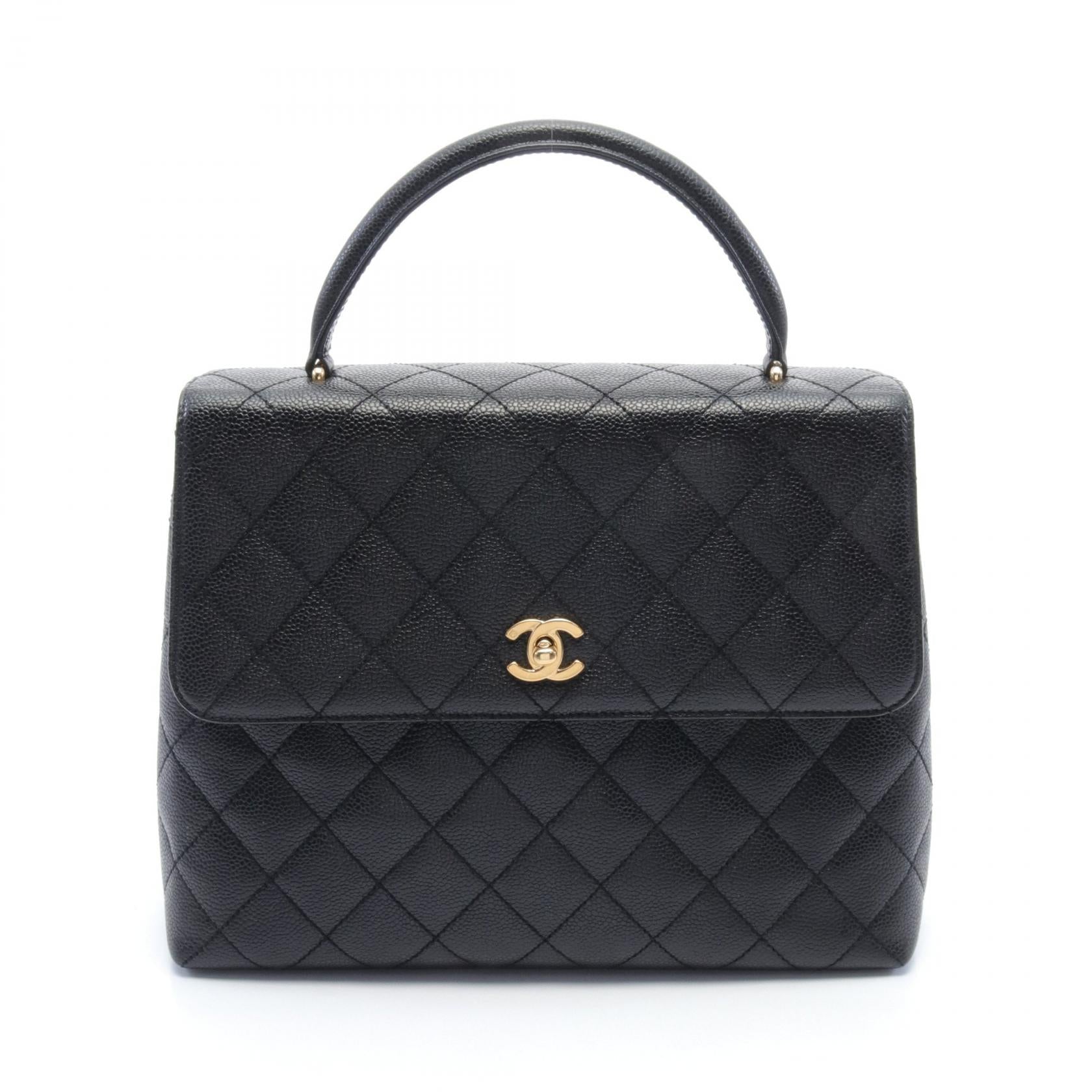 Chanel CC Quilted Caviar Top Handle Bag Leather Handbag A12397 in Very Good Condition