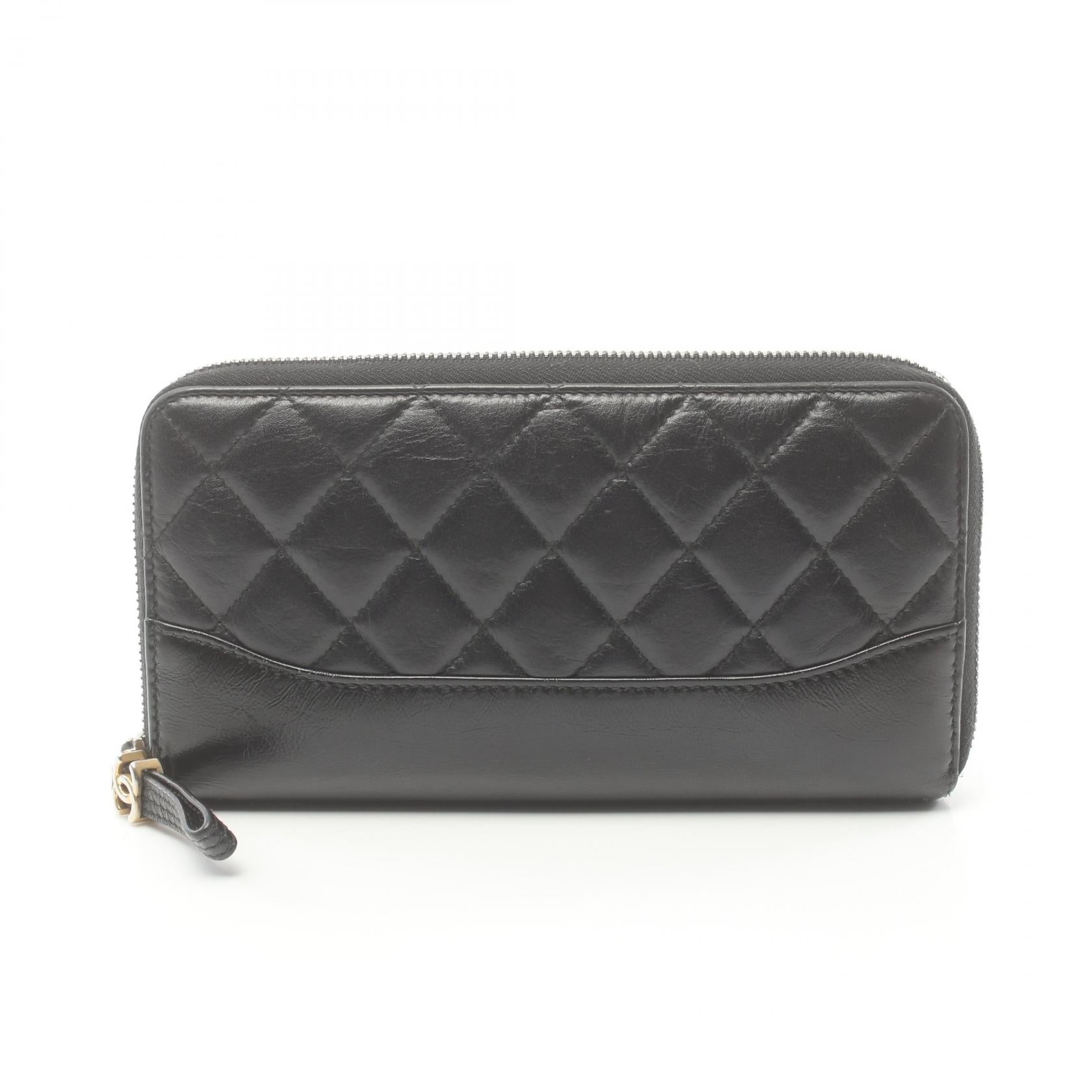 Chanel Matelasse Round Long Wallet Leather Black