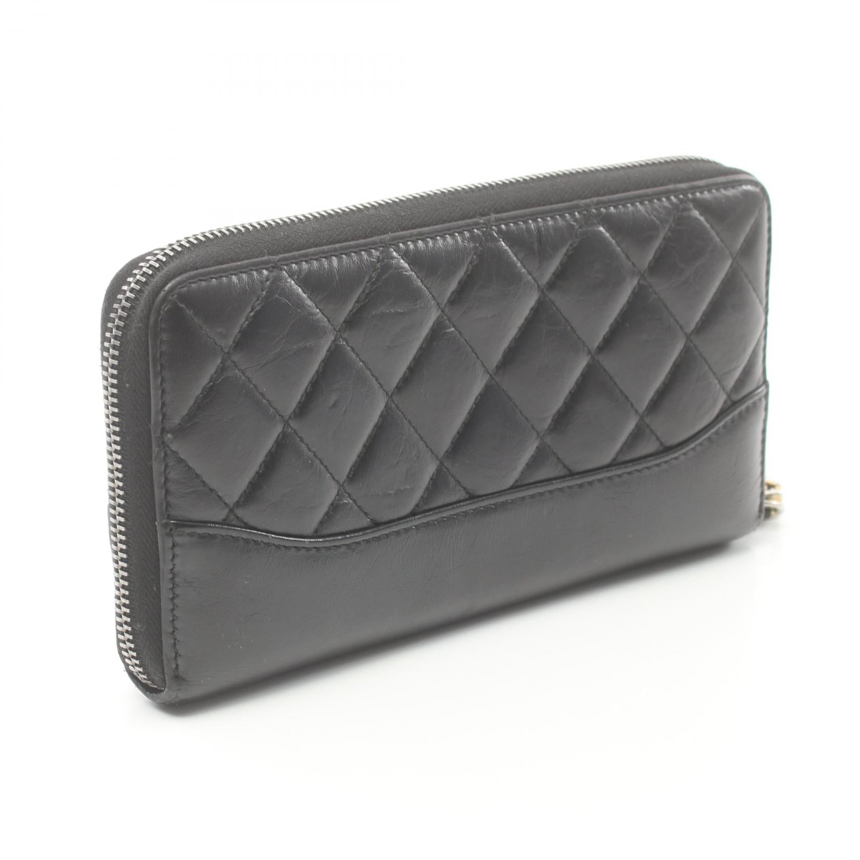 Chanel Matelasse Round Long Wallet Leather Black