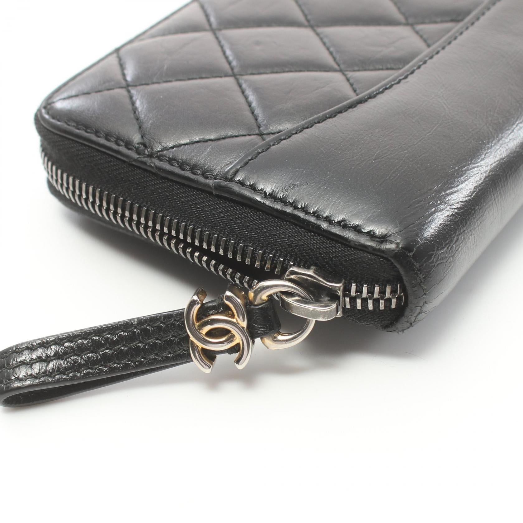 Chanel Matelasse Round Long Wallet Leather Black