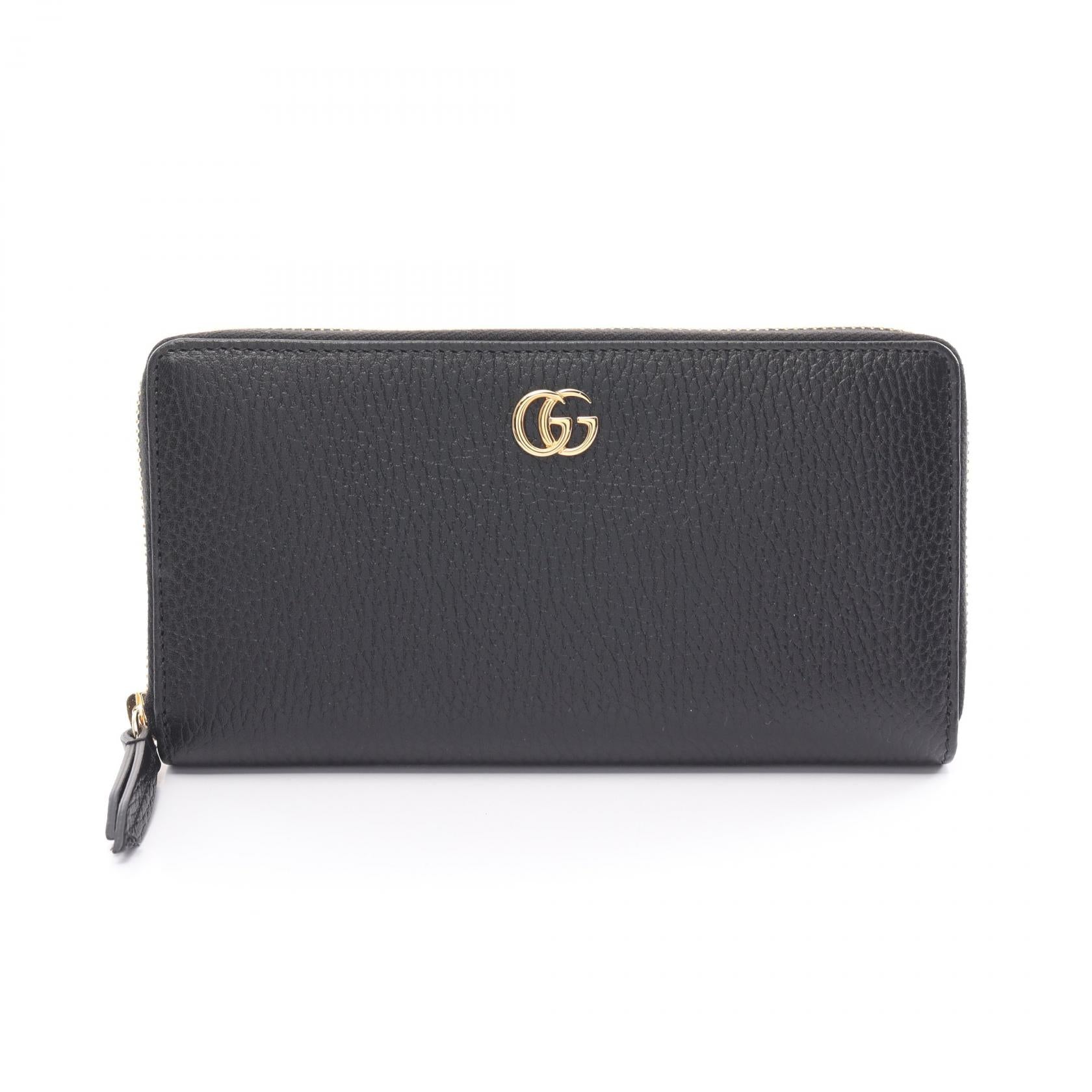 Gucci Leather GG Marmont Round Wallet Black