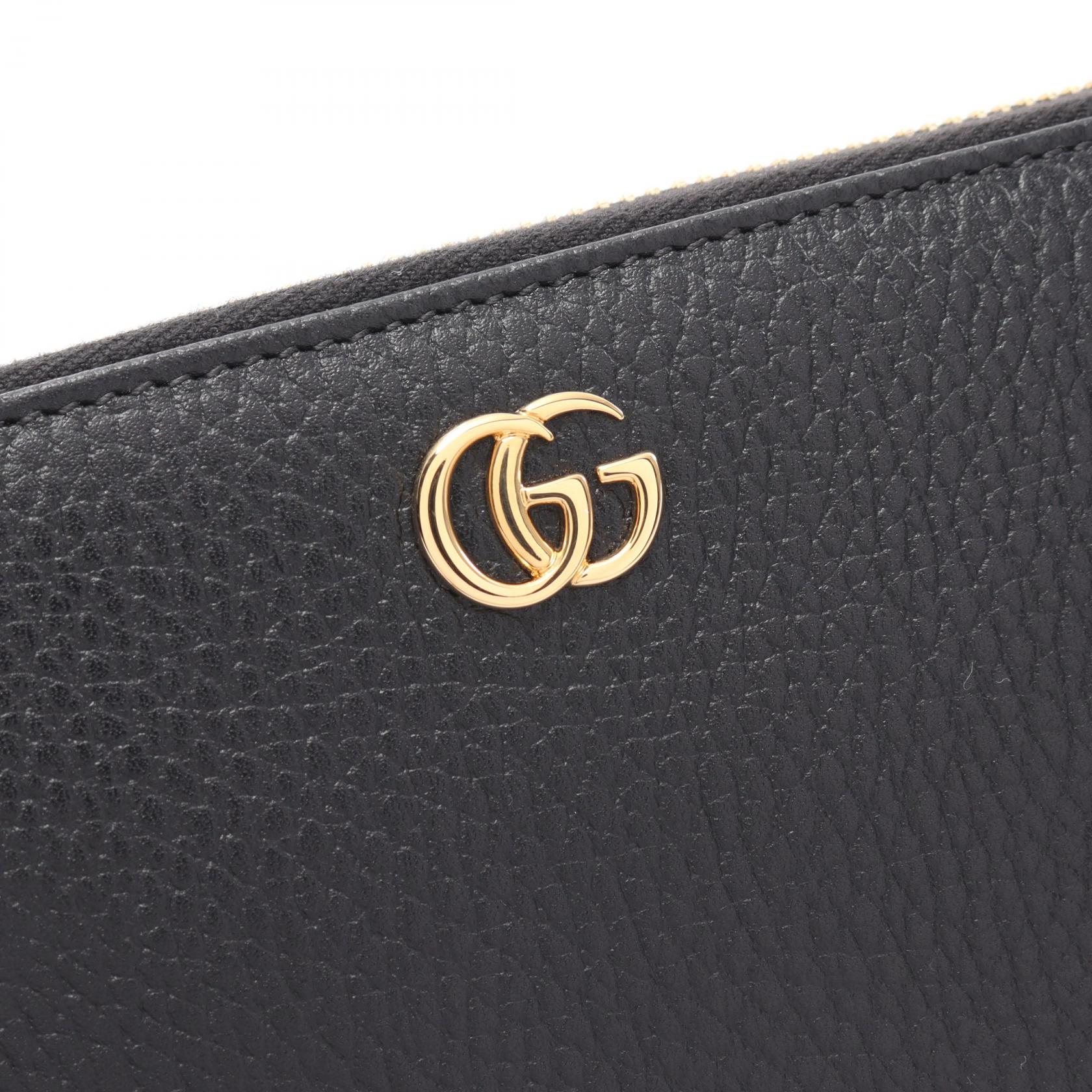 Gucci Leather GG Marmont Round Wallet Black