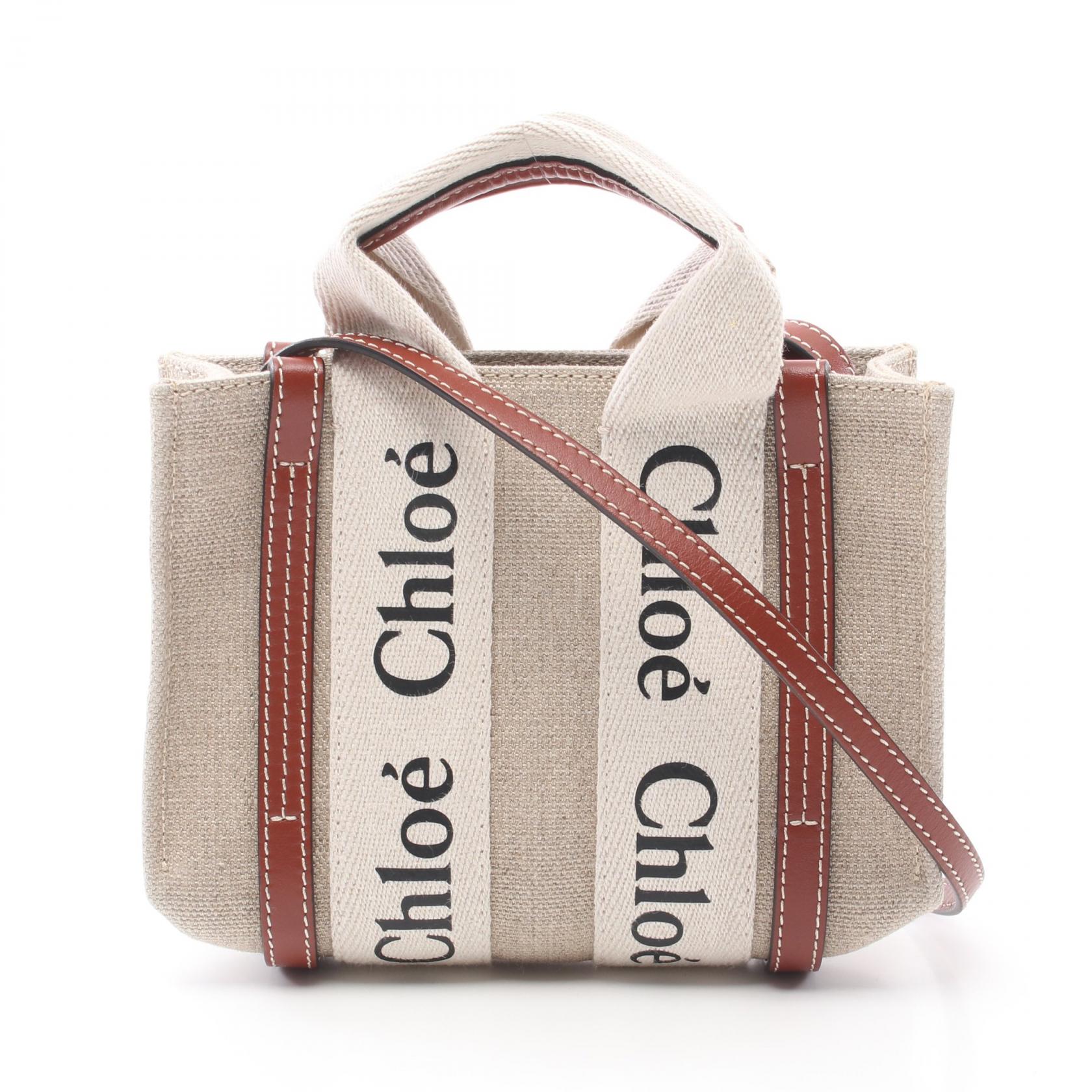 Chloe Woody Mini Canvas Leather Shoulder Bag