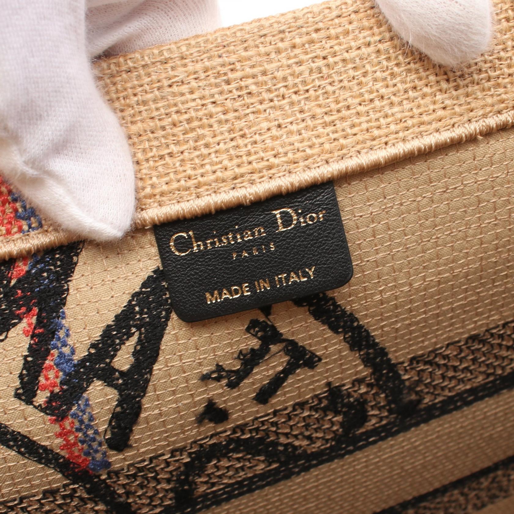 Dior Book Tote Medium Jute Canvas Bag